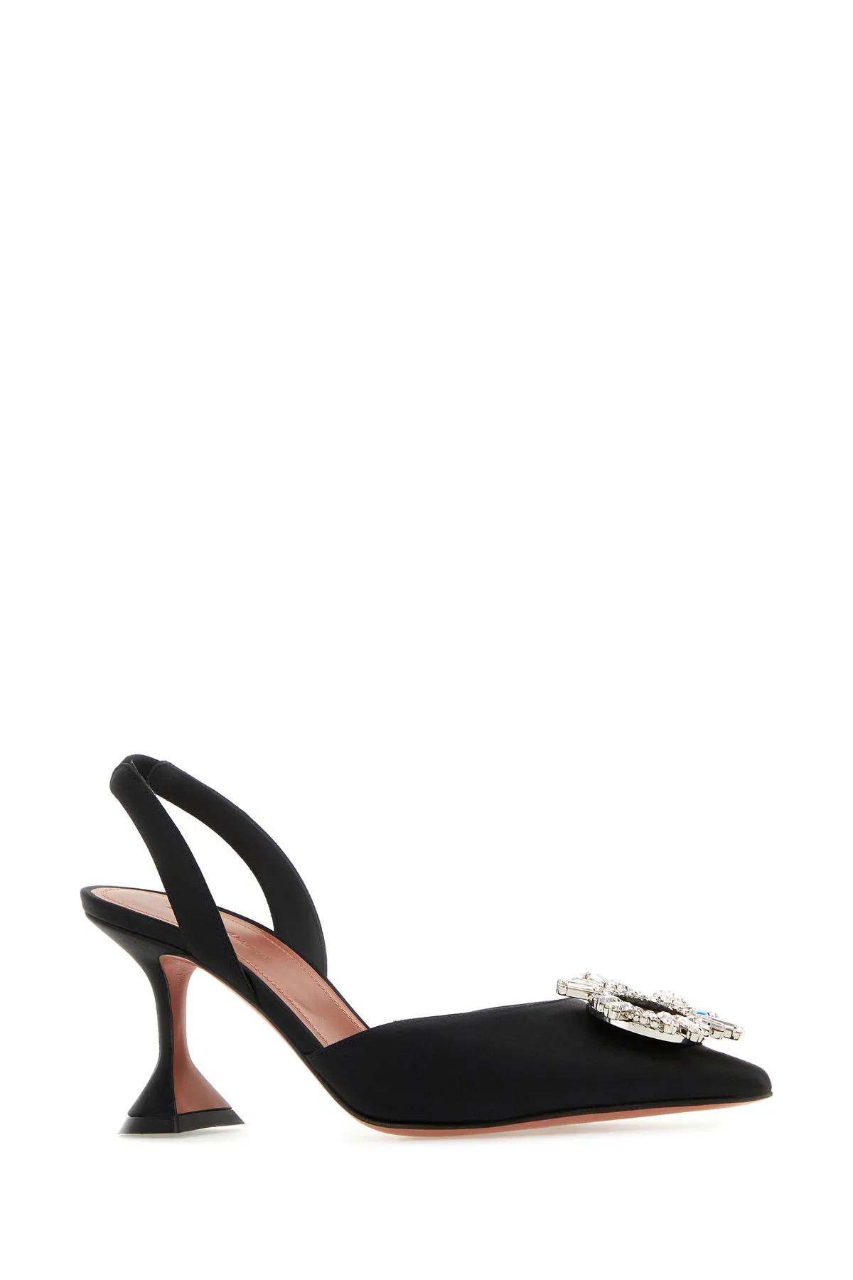 Shop Amina Muaddi Black Satin Begum Pumps