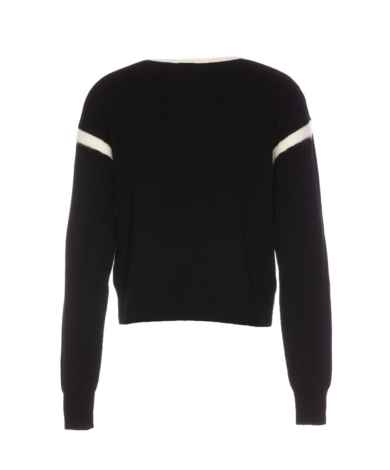 Shop Saint Laurent Crewneck Long-sleeved Knitted Jumper In Nero Naturale