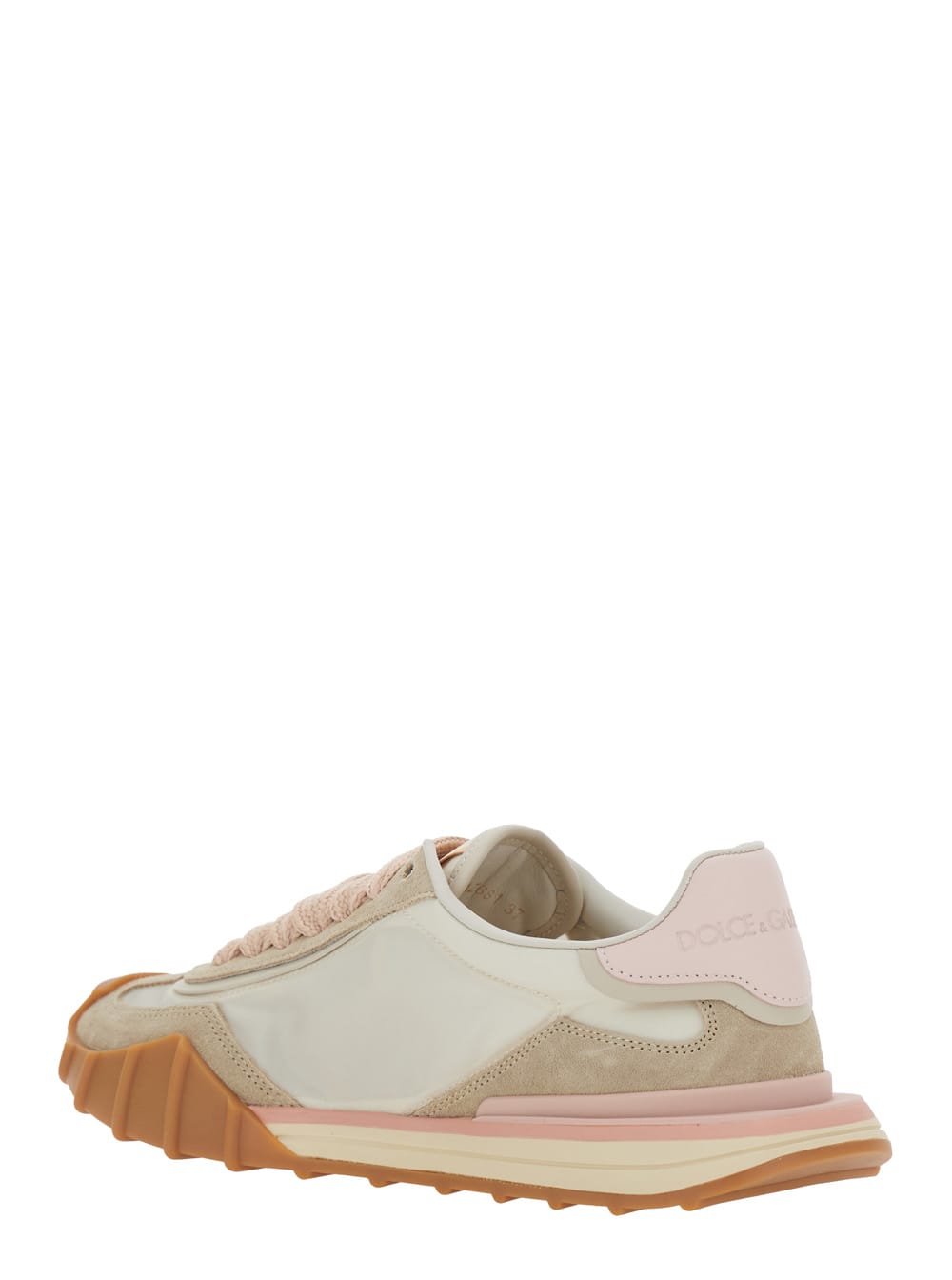 Dolce & Gabbana Dg Athletic Sneakers In Ivory And Pink Fabric And Leather In Multi