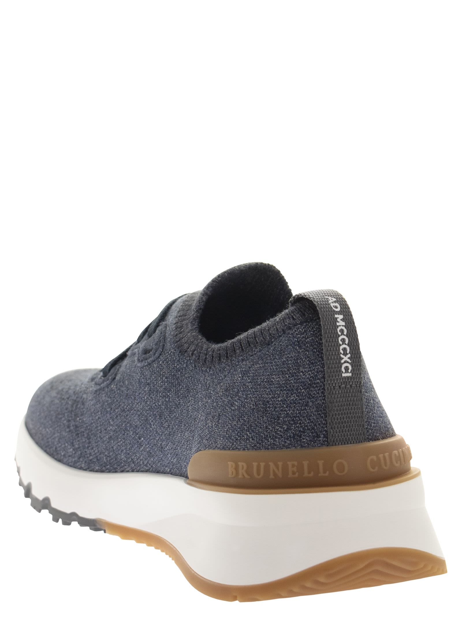 Brunello Cucinelli Low-top Knit Runner Sneakers In Blue