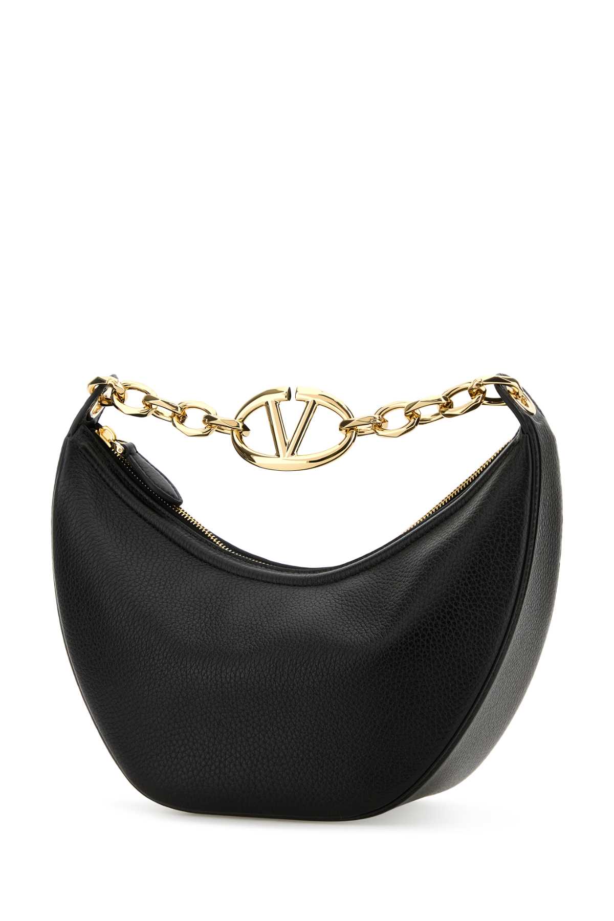 Shop Valentino Black Leather Small Hobo Vlogo Moon Handbag In Nero