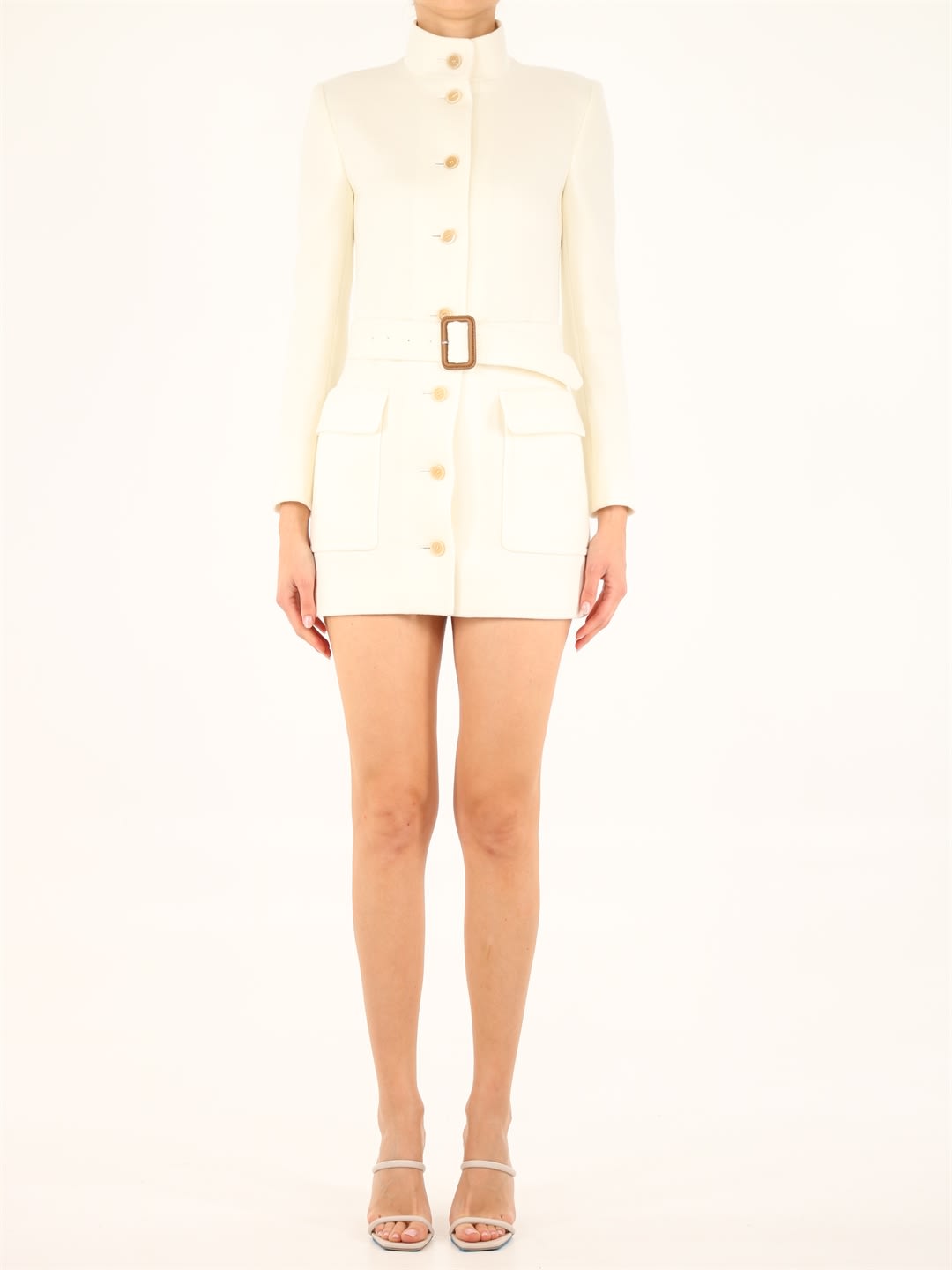 Saint Laurent Long Wool Jersey Jacket White