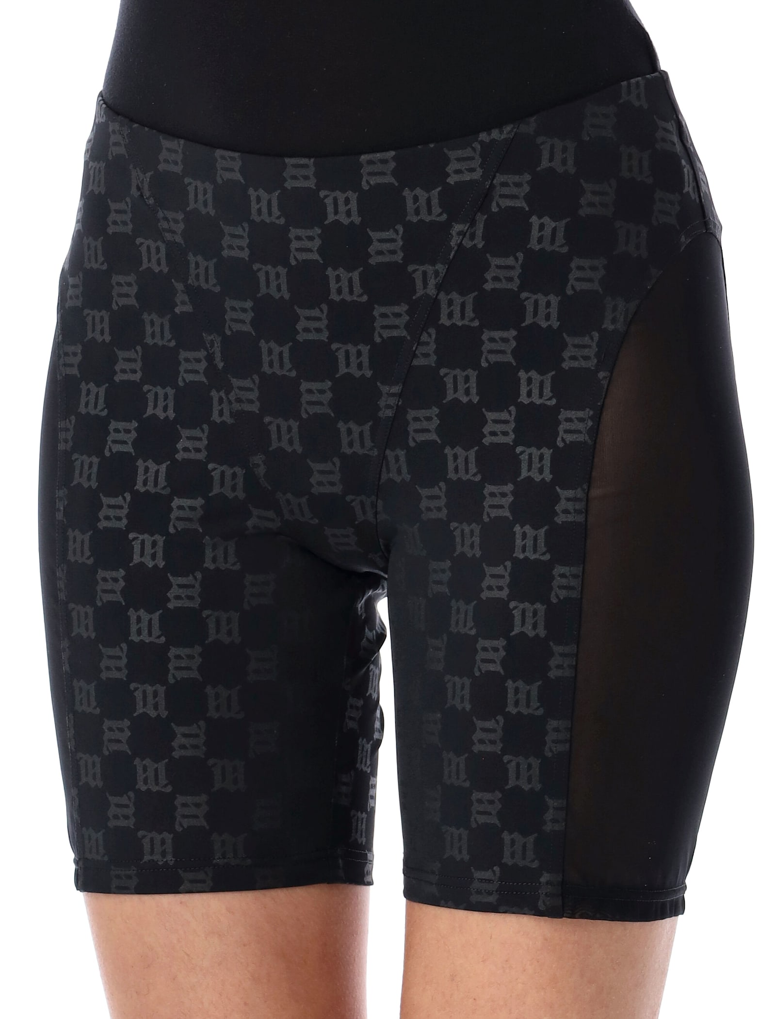 Misbhv Monogram Fitted Biker Shorts With Mesh Panel In Black