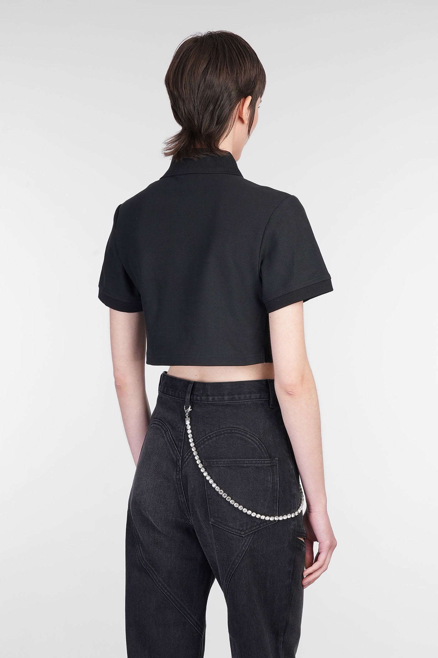 Area Black Crystal Heart Cutout Cropped Polo