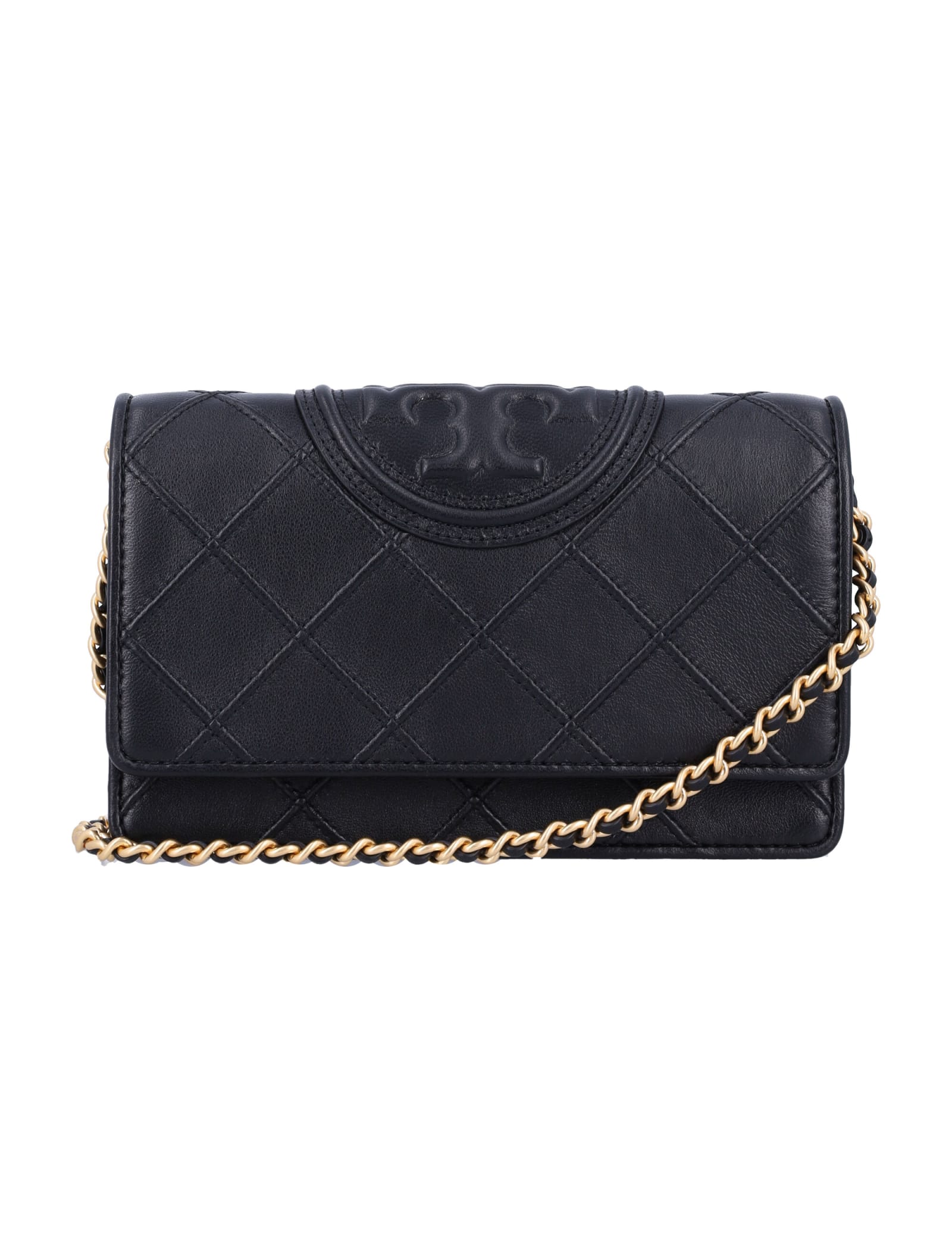 Shop Tory Burch Fleming Chain Wallet In Black