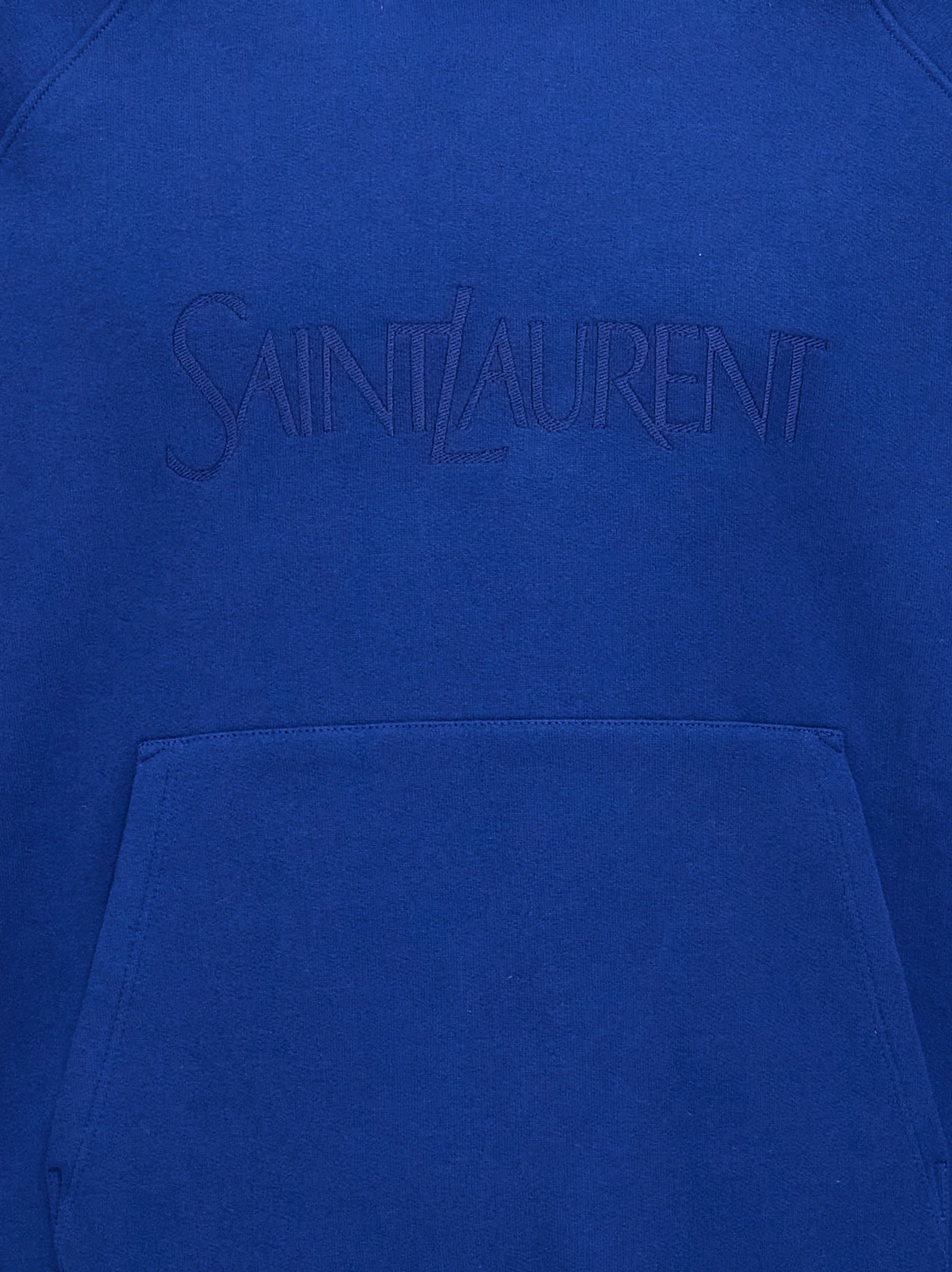Shop Saint Laurent Logo Embroidery Hoodie In Blue