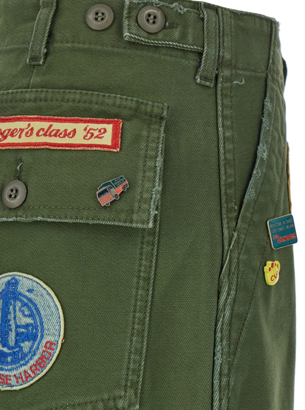 Roy Rogers Old Glory Green Palazzo Style Jeans With Patch Embellishments On The Pockets In Denim Woman In Green