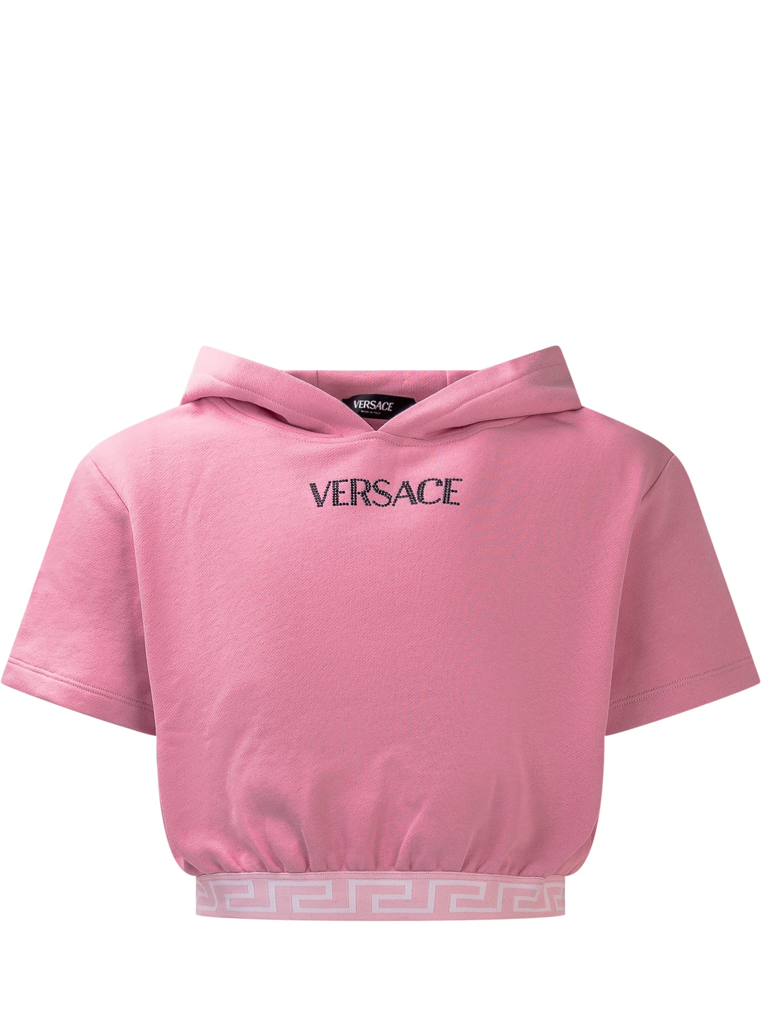Versace Kids' Greca Sweatshirt In Rosa-nero