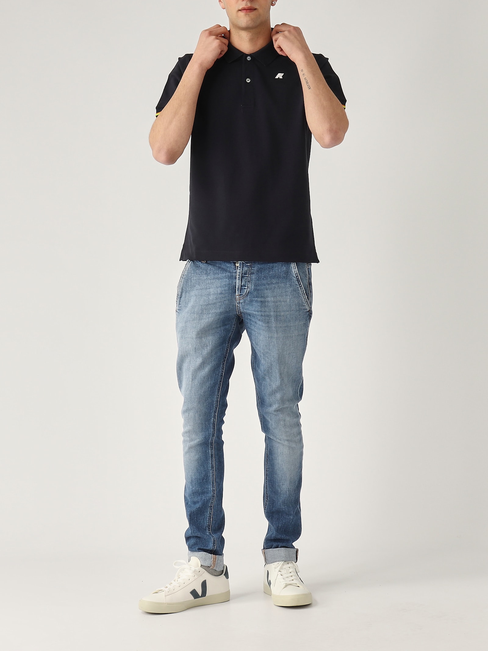 K-way Vincent Pique Sottocollo In Contrasto Polo In Black