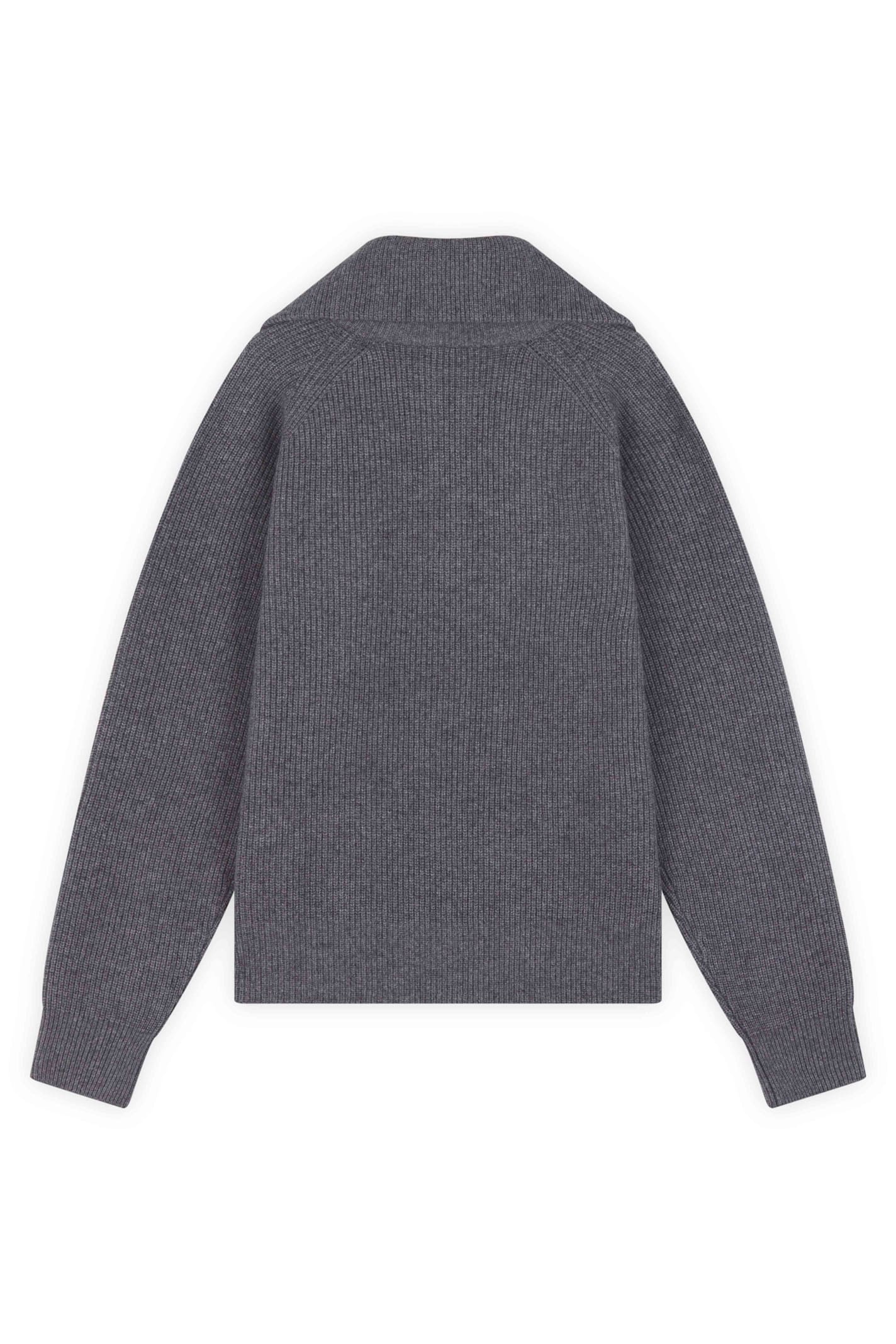 Shop Maison Kitsuné Bold Fox Head Patch Half Zip Ribbed Jumper In Medium Grey Melange