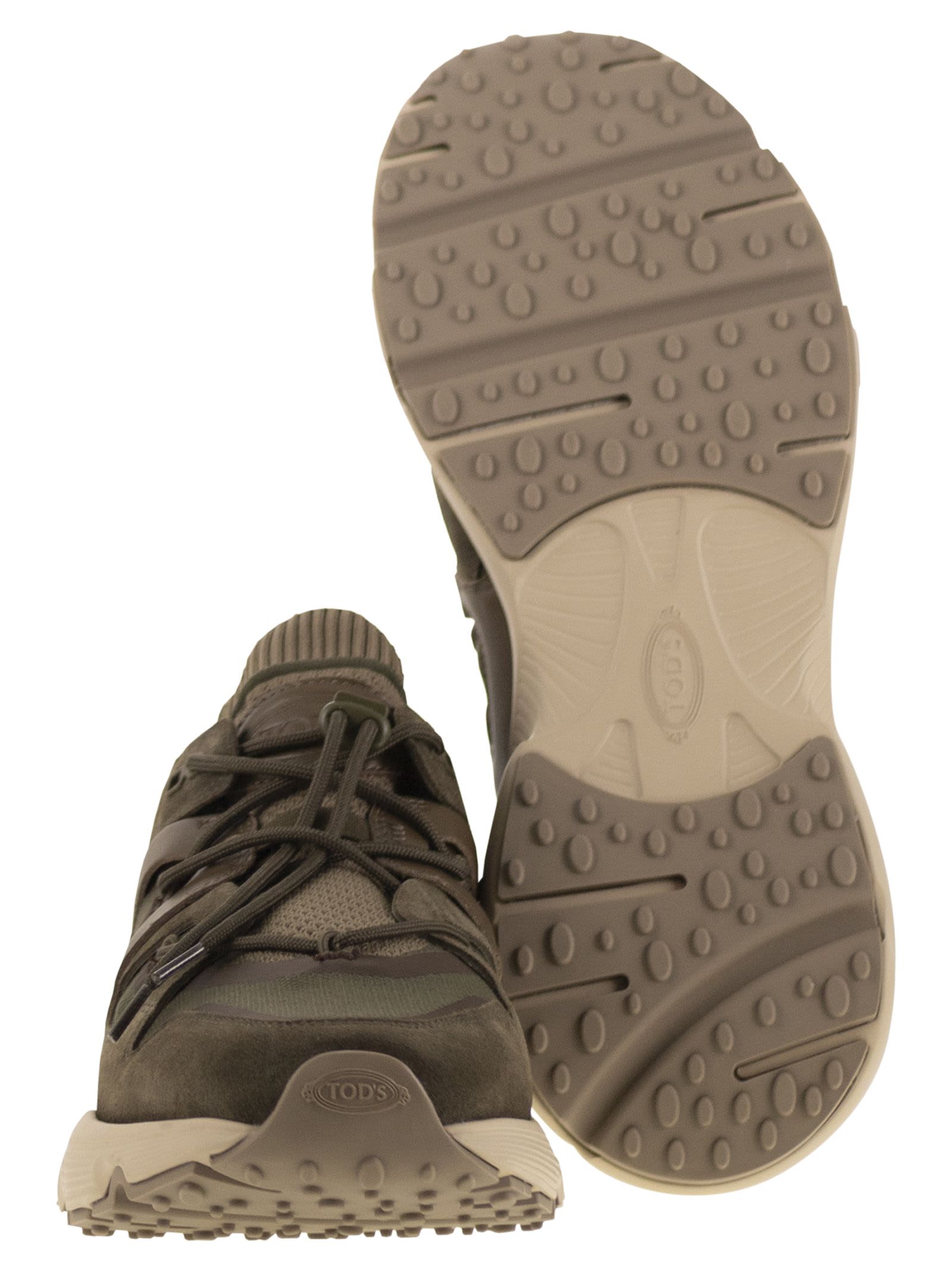 Tod's Leather And Technical Fabric Sneakers In Green