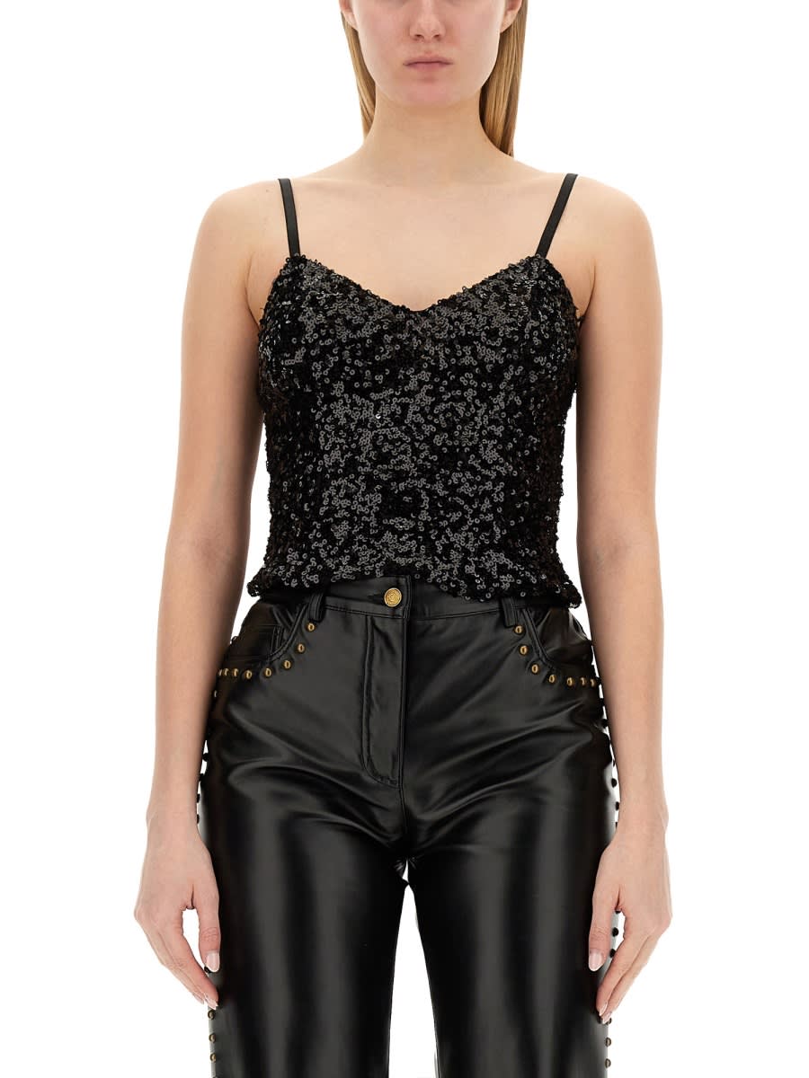 Shop M05ch1n0 Jeans Sequined Top In Black