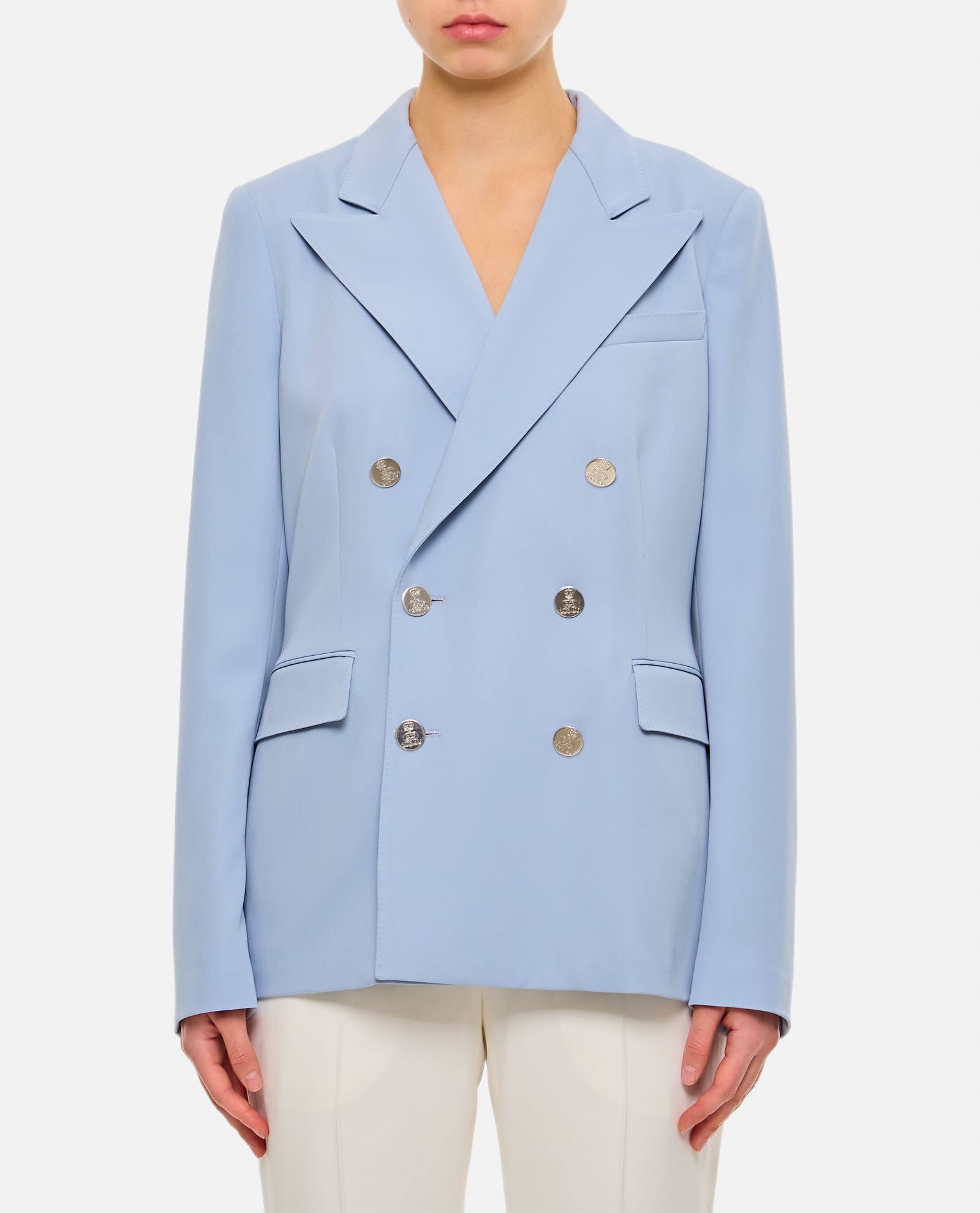 Shop Ralph Lauren Camden Wool Gabardine Double-breasted Jacket In Clear Blue