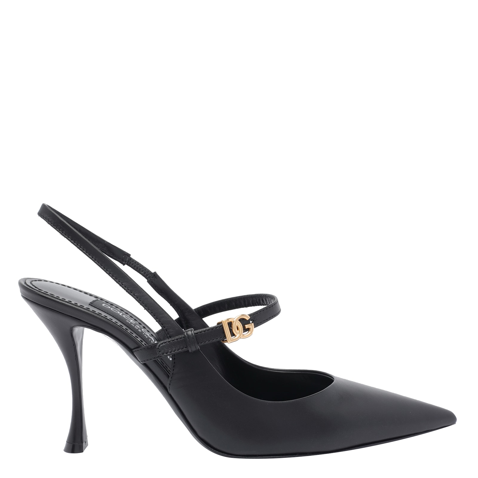 Dolce & Gabbana Pointed Toe Slingbacks With Delicate Ankle Strap In Black