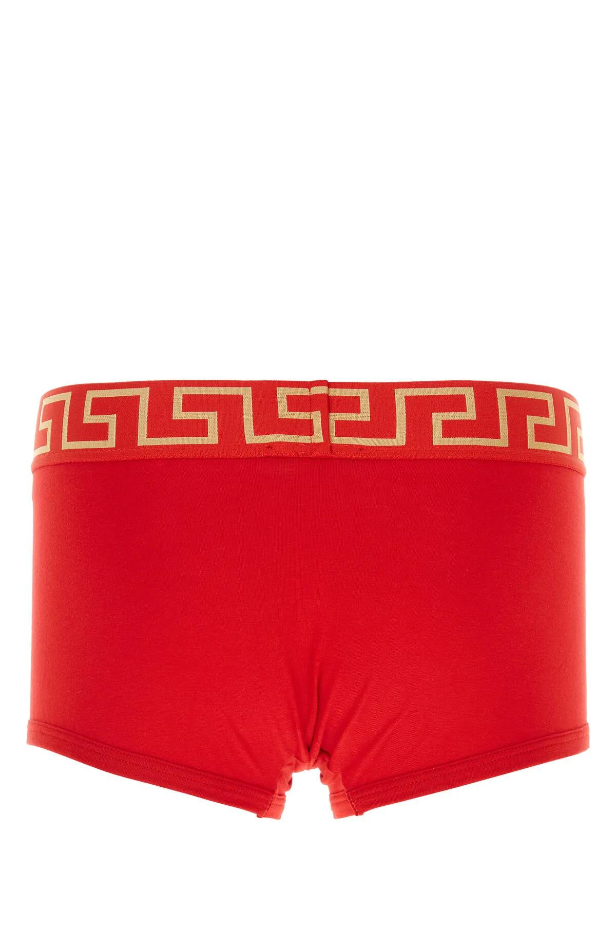 Versace Red Greca Border Long Boxers In Red