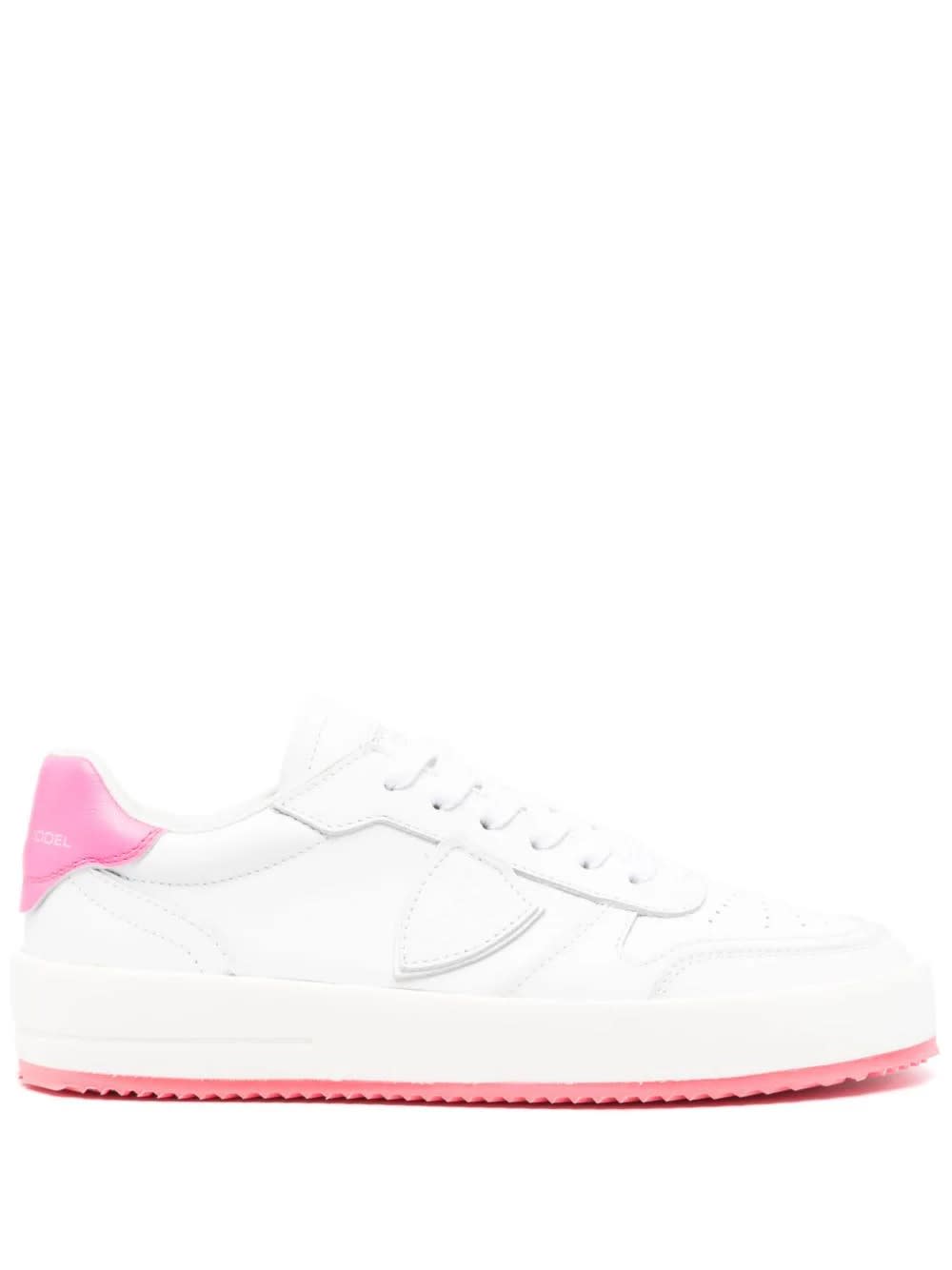 Shop Philippe Model Nice Low Sneakers - White And Fuchsia
