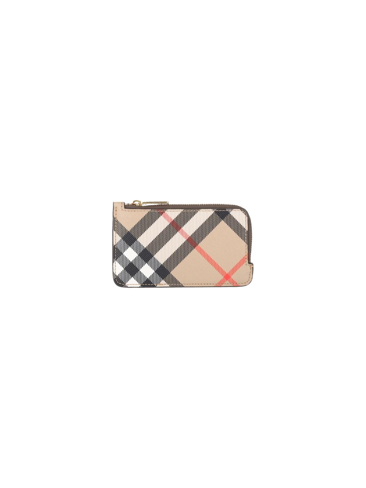 Shop Burberry Check Zip Card Holder In Sand