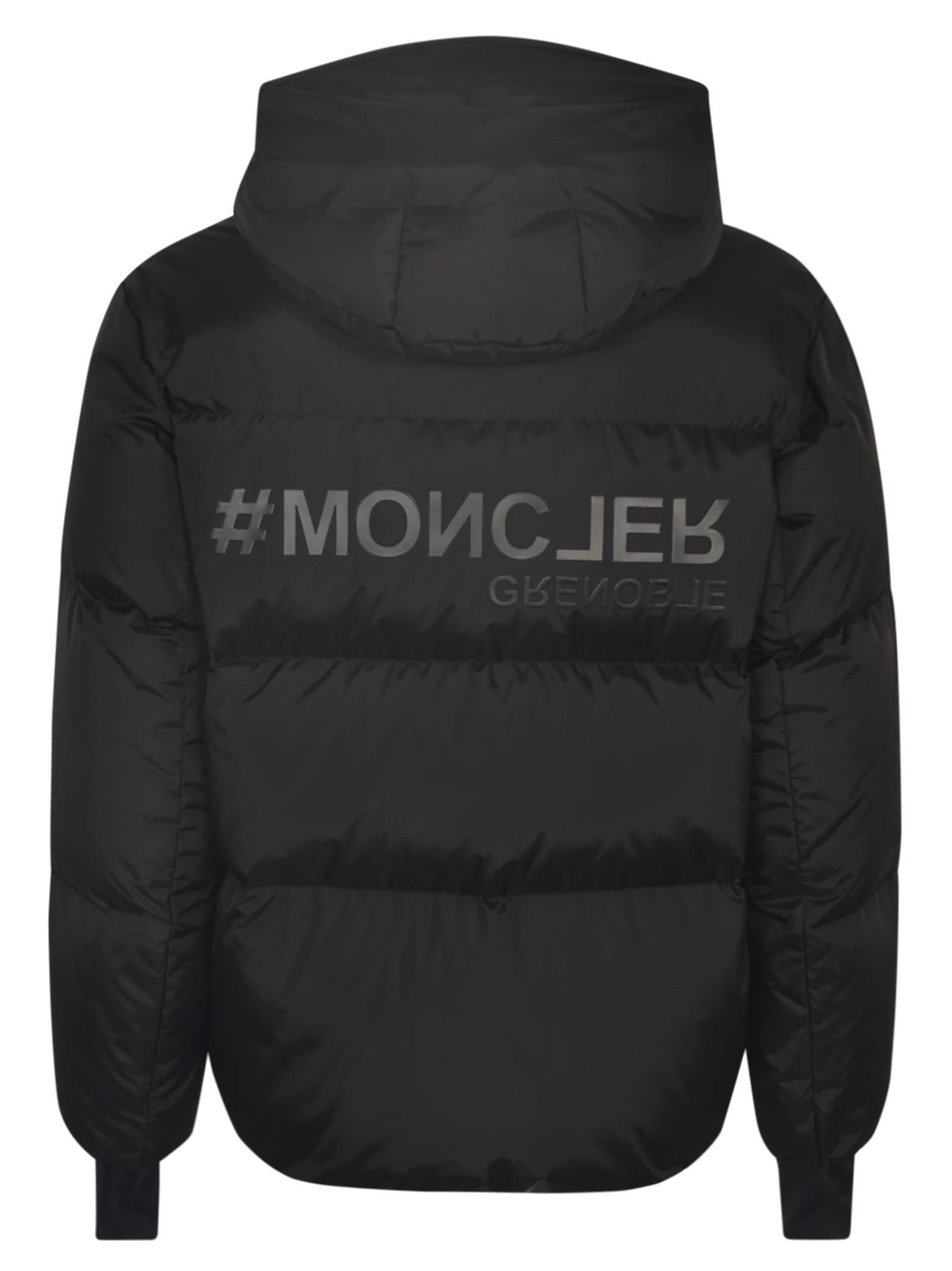 Shop Moncler Logo Grenoble Padded Jacket In Black
