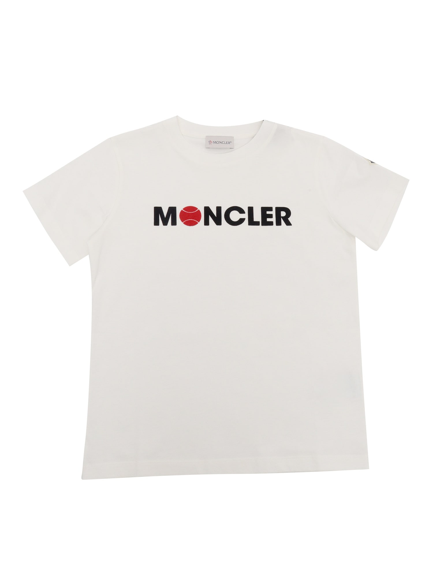 Shop Moncler White T-shirt With Print In Beige