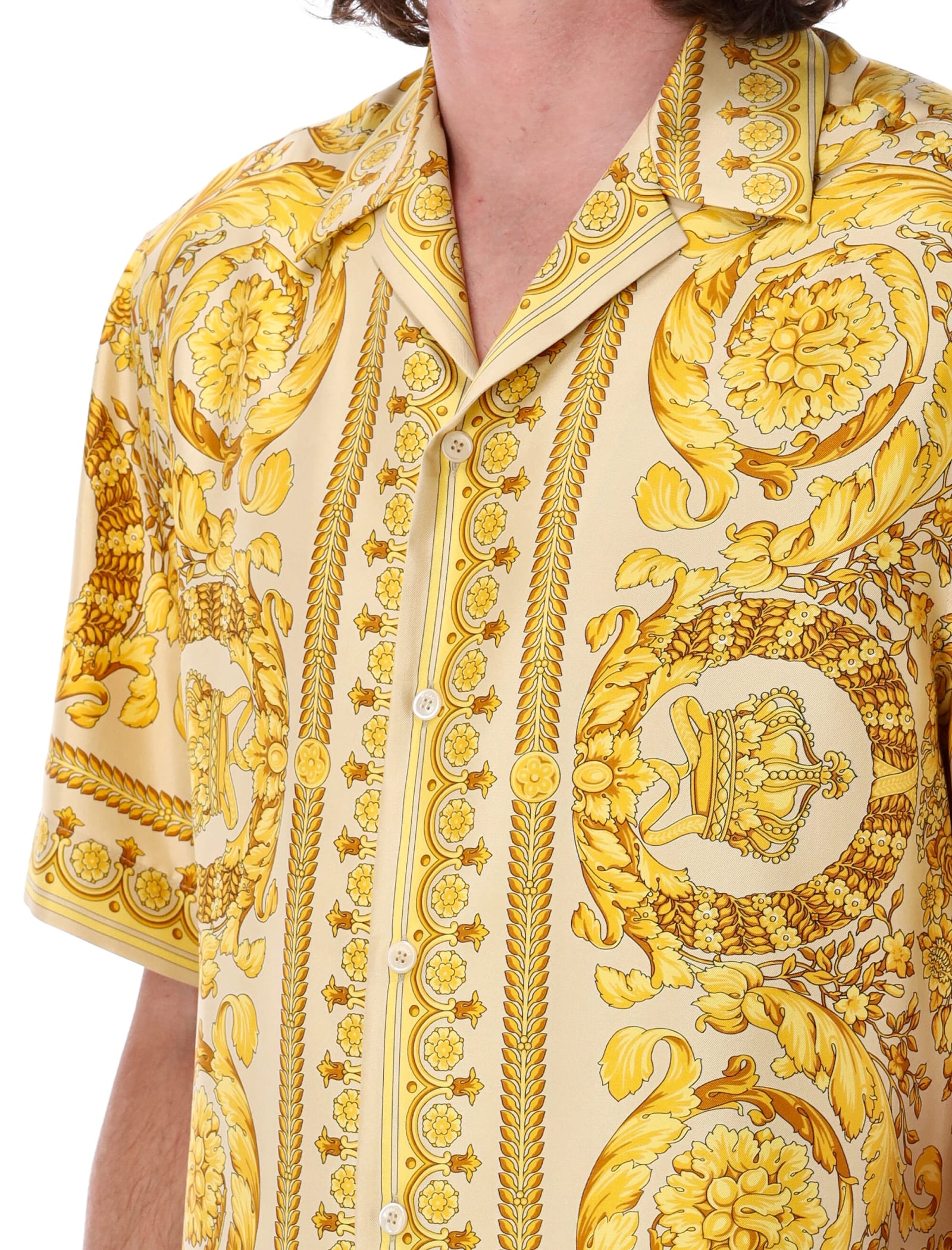 Shop Versace Barocco Silk Shirt In Champagne