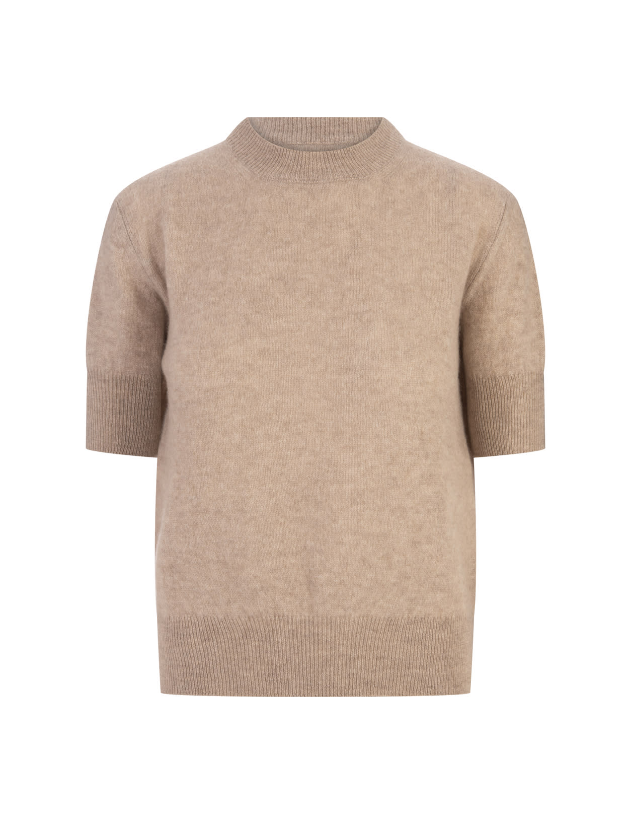 Shop Ermanno Scervino Short-sleeved Sweater In Sand Cashmere In Brown