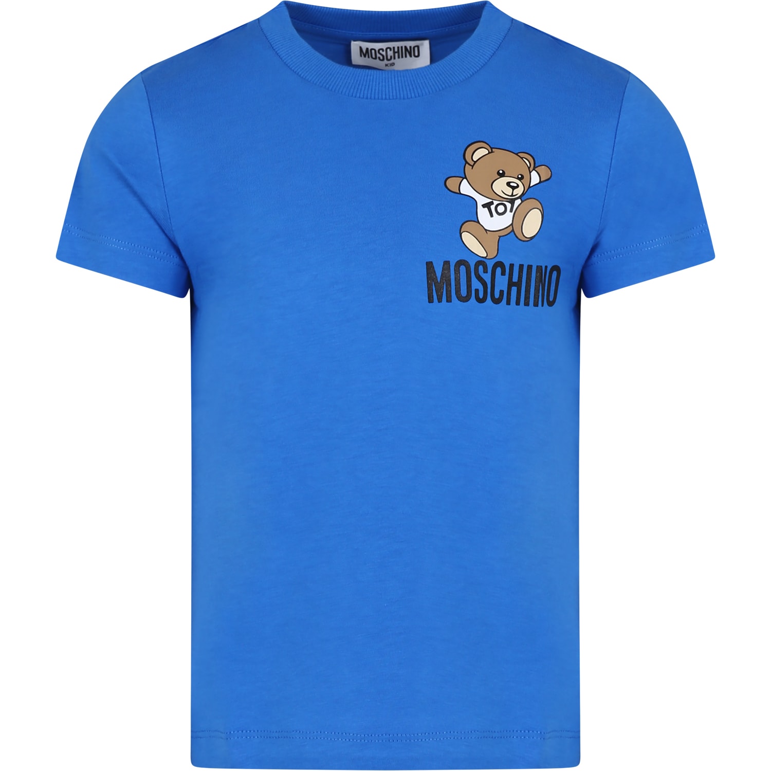 Shop Moschino Light Blue T-shirt For Kids With Teddy Bear And Logo In Victoria Blue