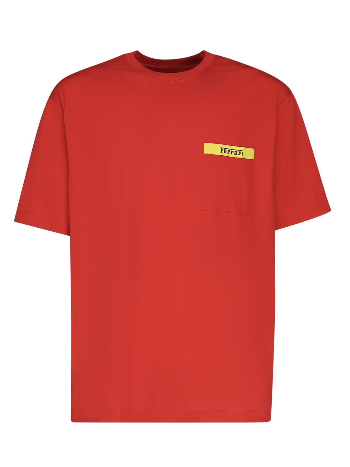 Ferrari Logo Embroidery Cotton T-shirt W/ Pocket In Red