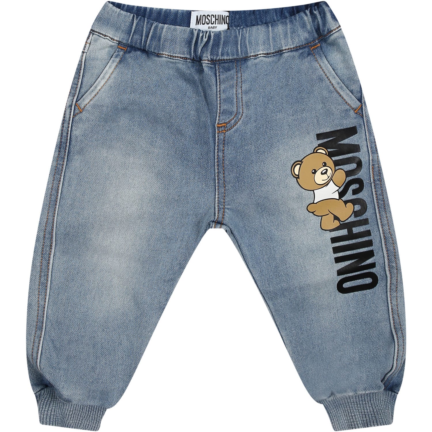 Moschino Kids' Denim Jeans For Baby Boy With Teddy Bear And Logo