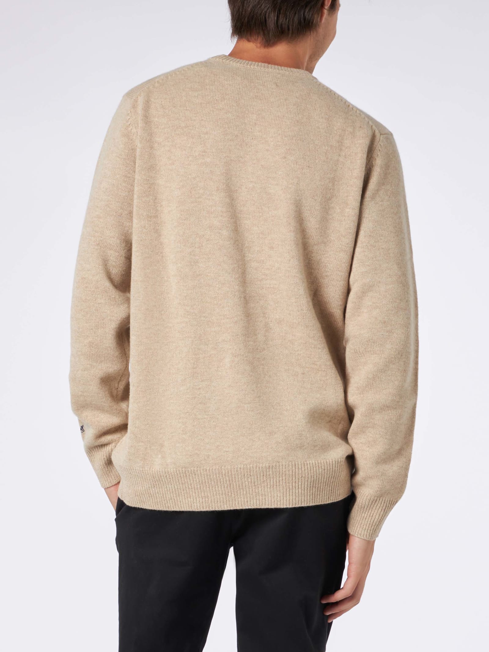 Mc2 Saint Barth Man Sweater With Penguins Print And Family Is Everything Embroidery In Beige