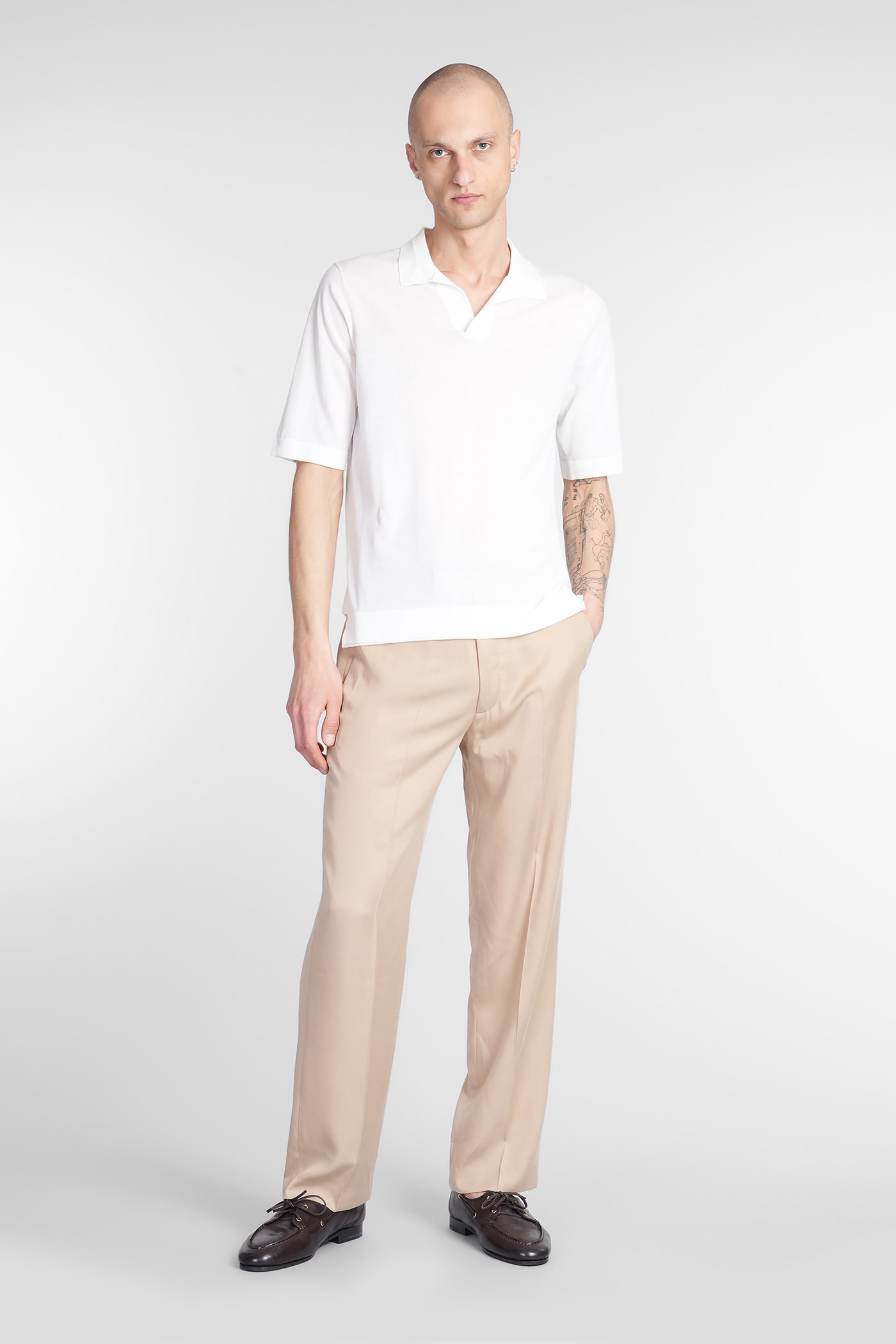 Ballantyne Knit Short-sleeved Polo With Structured Collar In White