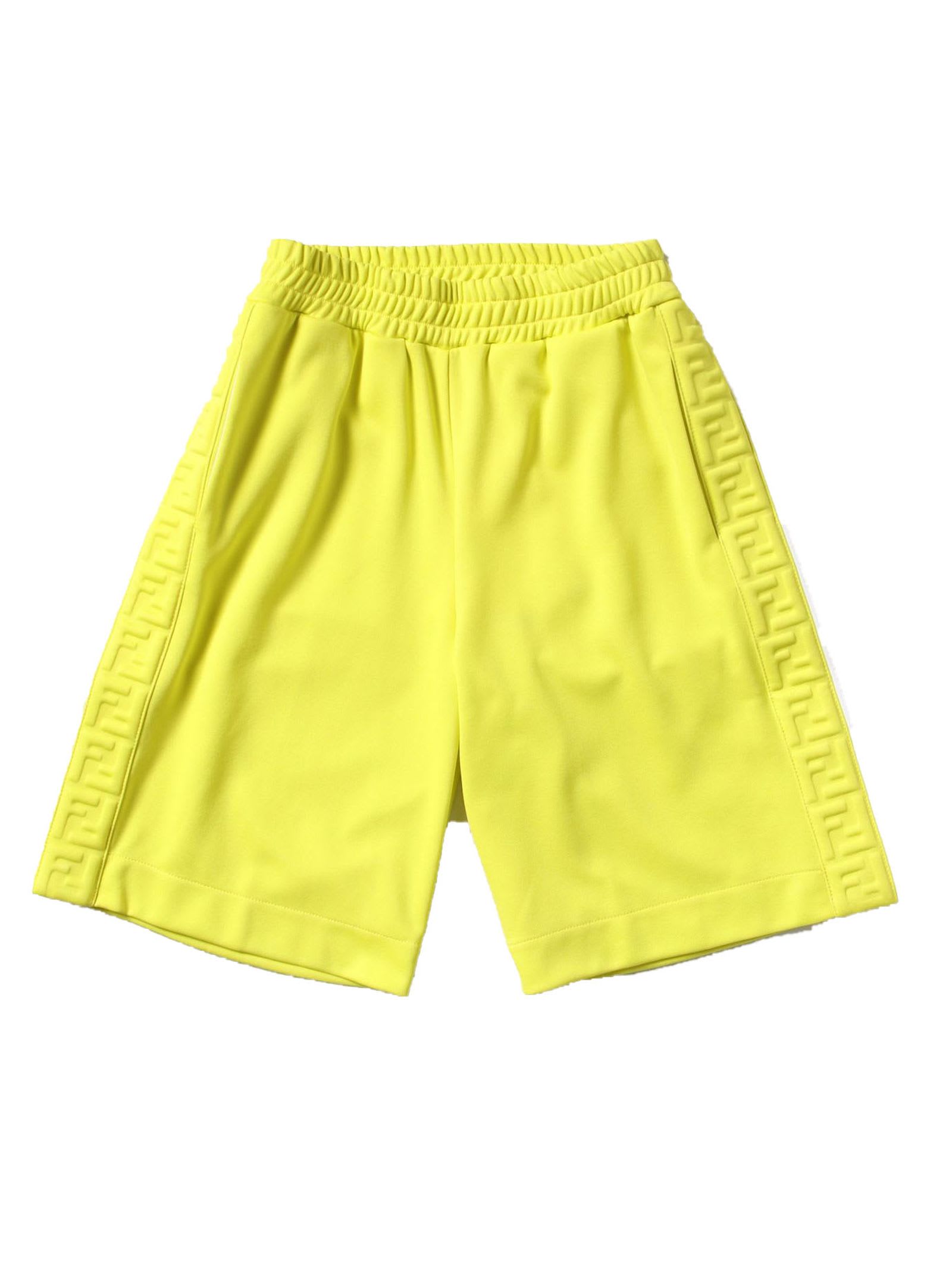 Fendi Kids' Yellow Cotton Shorts In Giallo