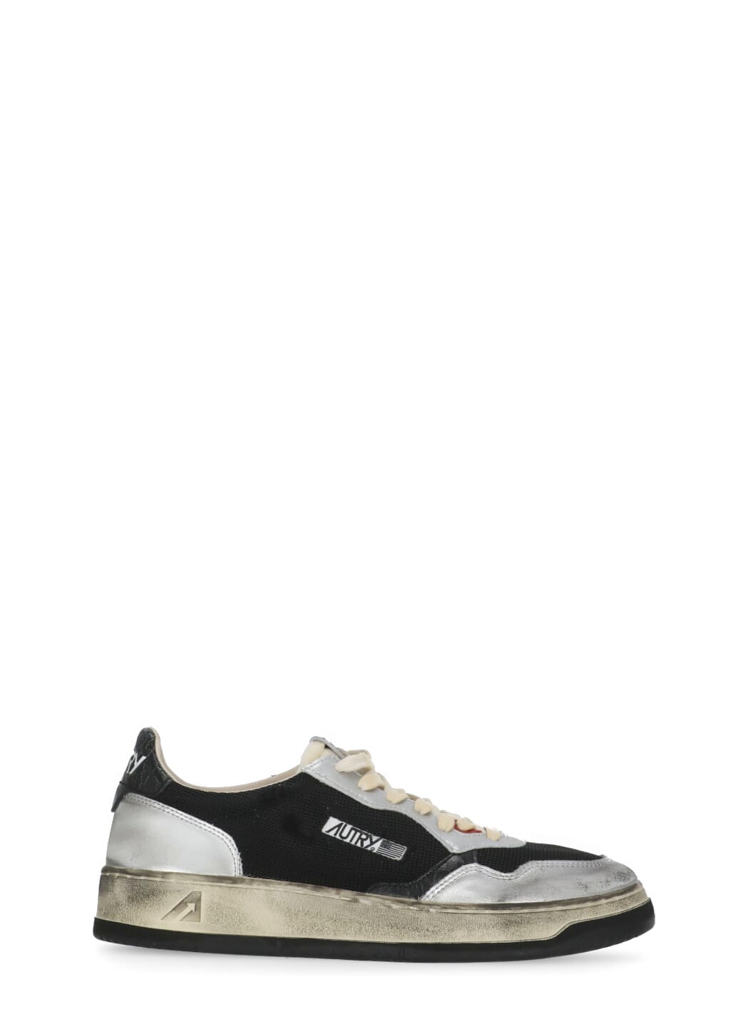Autry Leather Low Top Sneakers With Laminated Inserts In Black