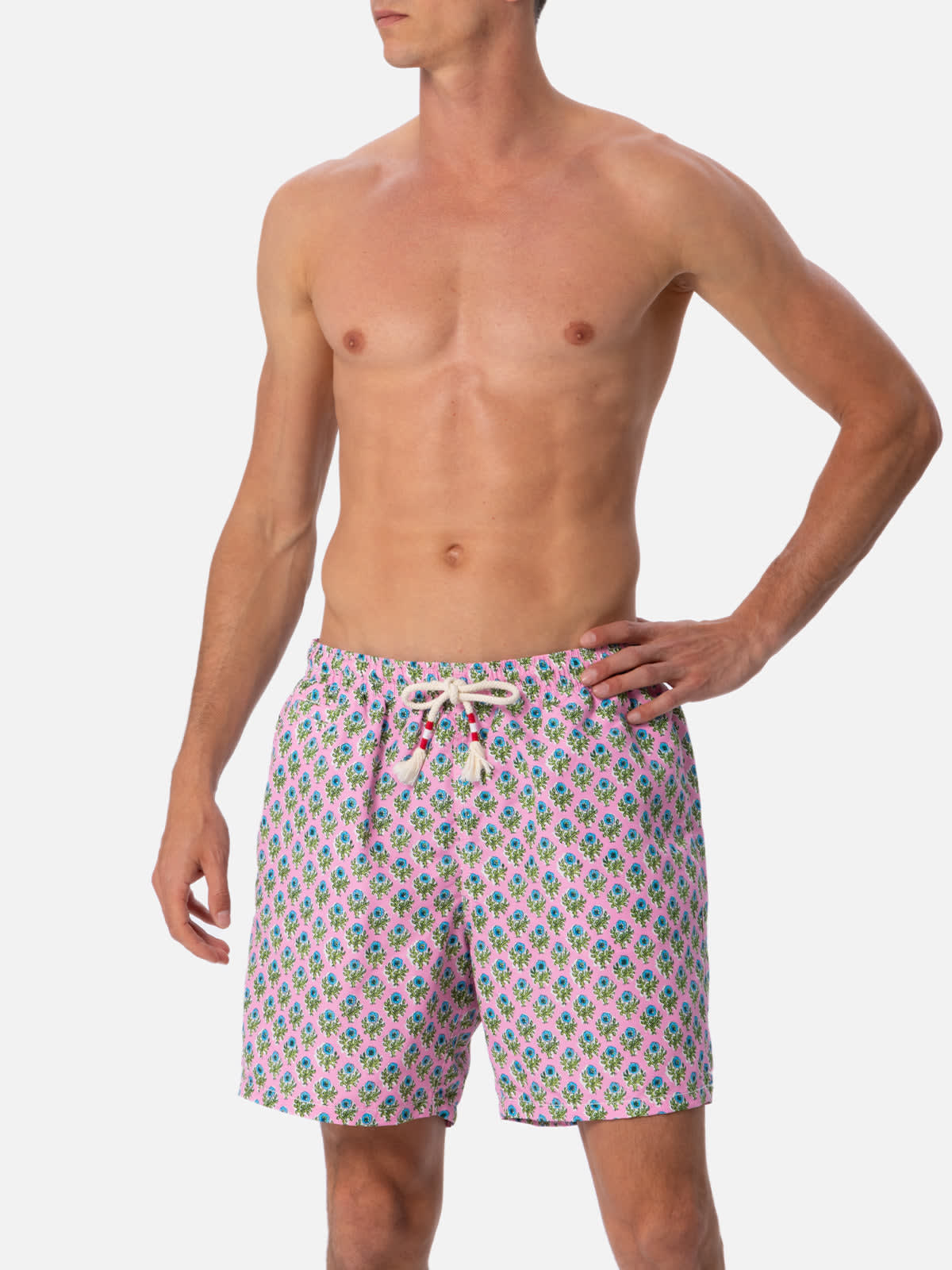 Shop Mc2 Saint Barth Man Mid-length Swim-shorts Caprese In Pink