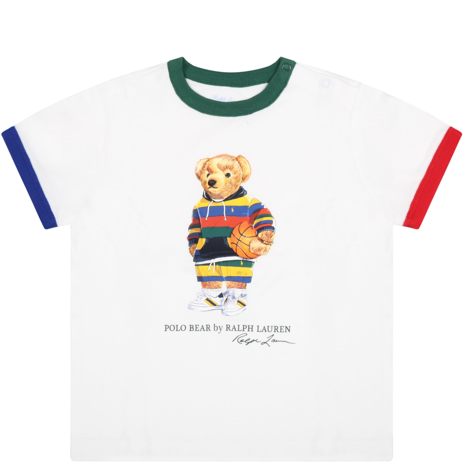 Ralph Lauren White T-shirt For Baby Boy Witth Bear
