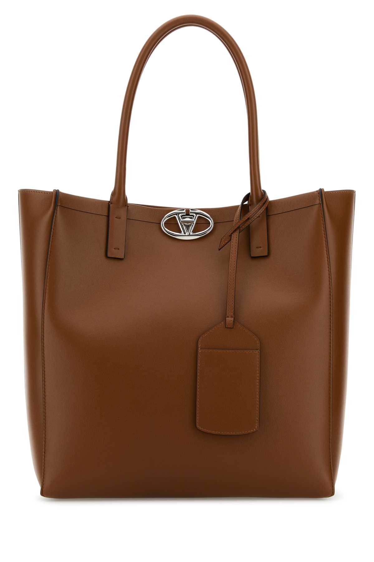 Shop Valentino Caramel Leather Vlogo Shopping Bag In Tobacco