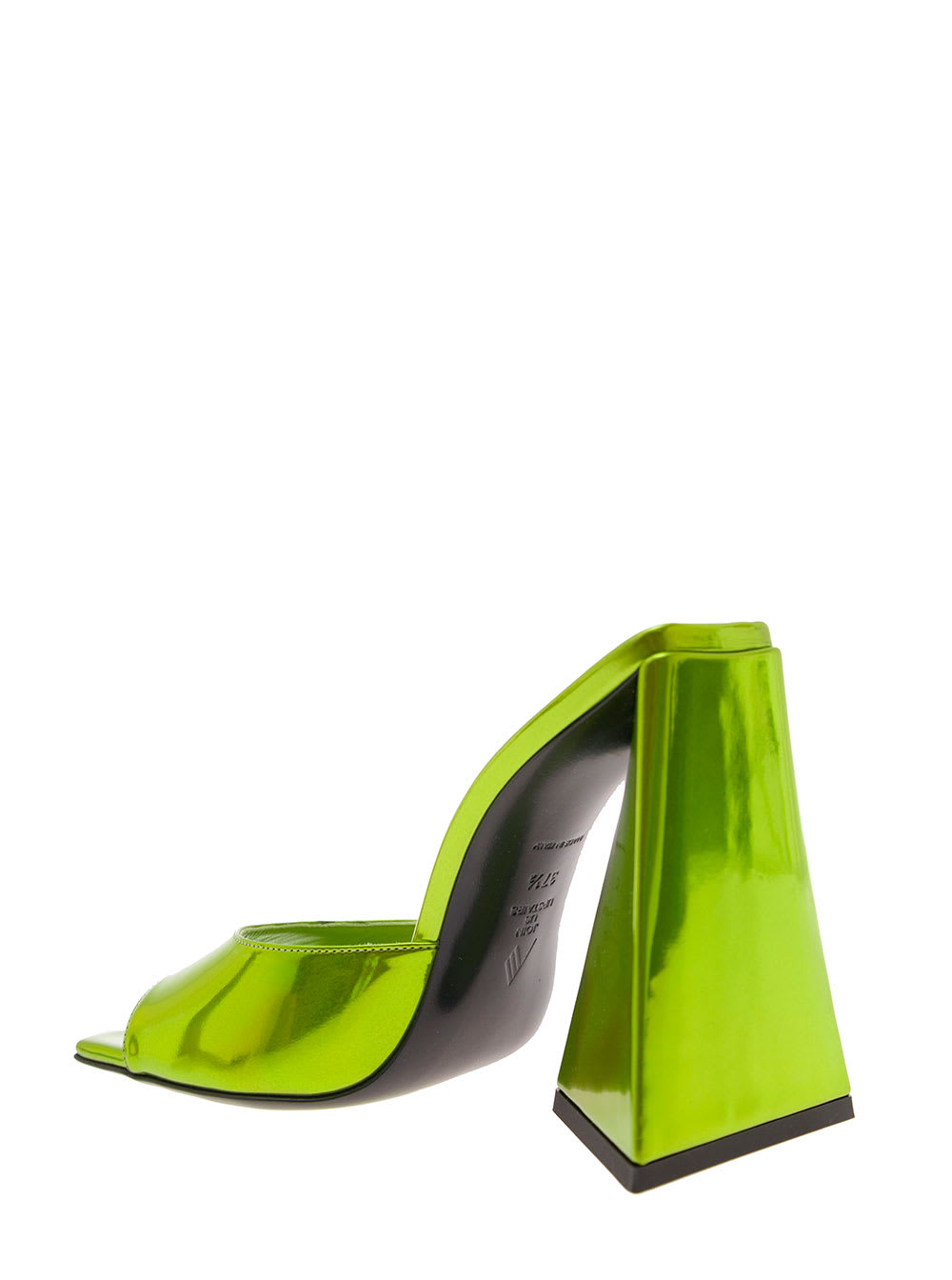 Shop Attico Devon Green Mules With Pyramid Heel In Faux Leather Woman