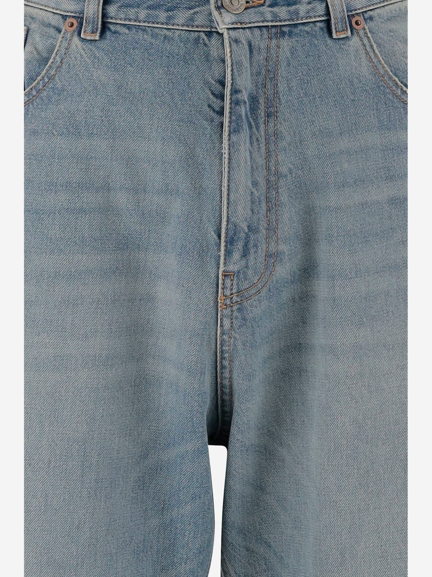 Valentino Cotton Denim Pants With Jacquard Bottoms In Mediumbluedenim