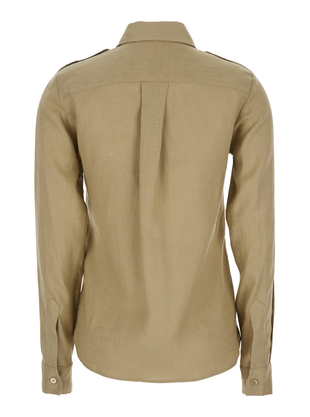 Shop Semicouture Beige Shirt With Pointed Collar And Patch Pockets On The Chest In Linen Woman