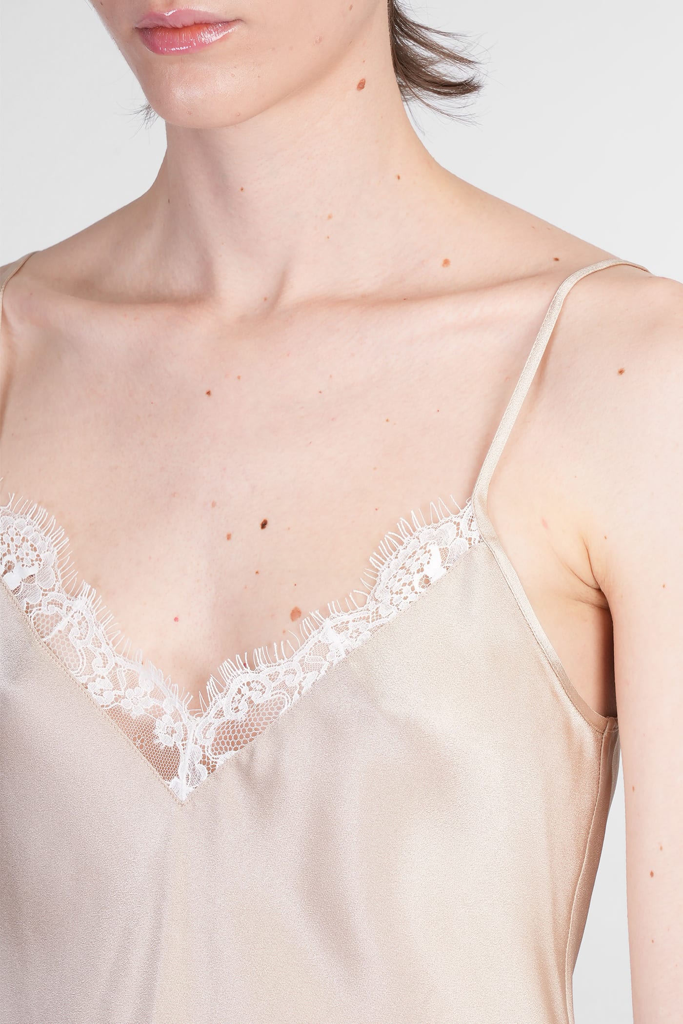 Mvp Wardrobe Satin Tank Top With Lace Inserts