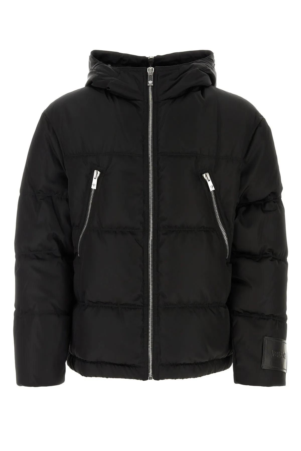 Shop Versace Black Nylon Down Jacket