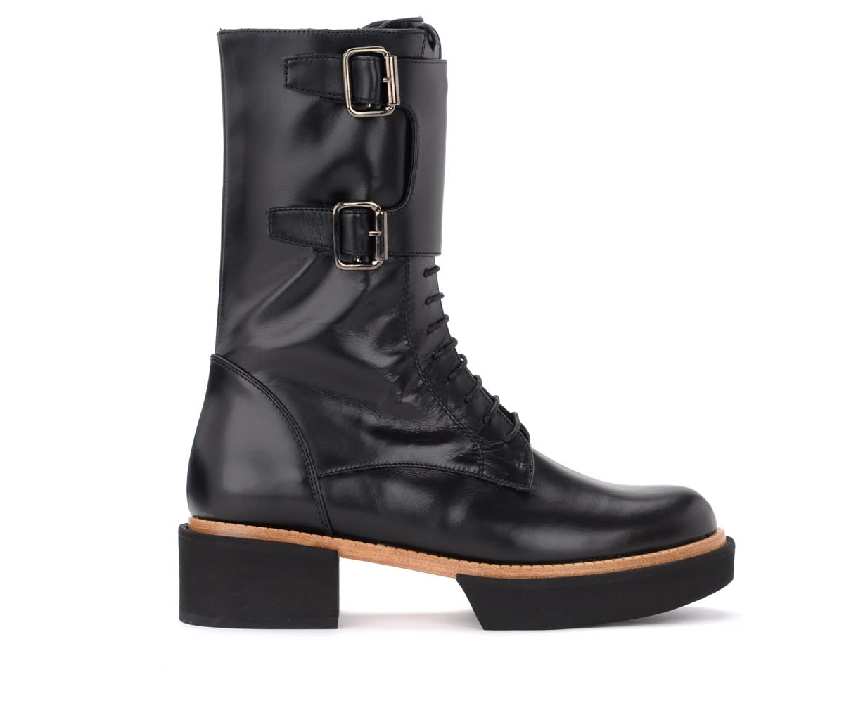 Paloma Barceló Paloma Barcelò Combat Boot In Black Nappa With Buckles