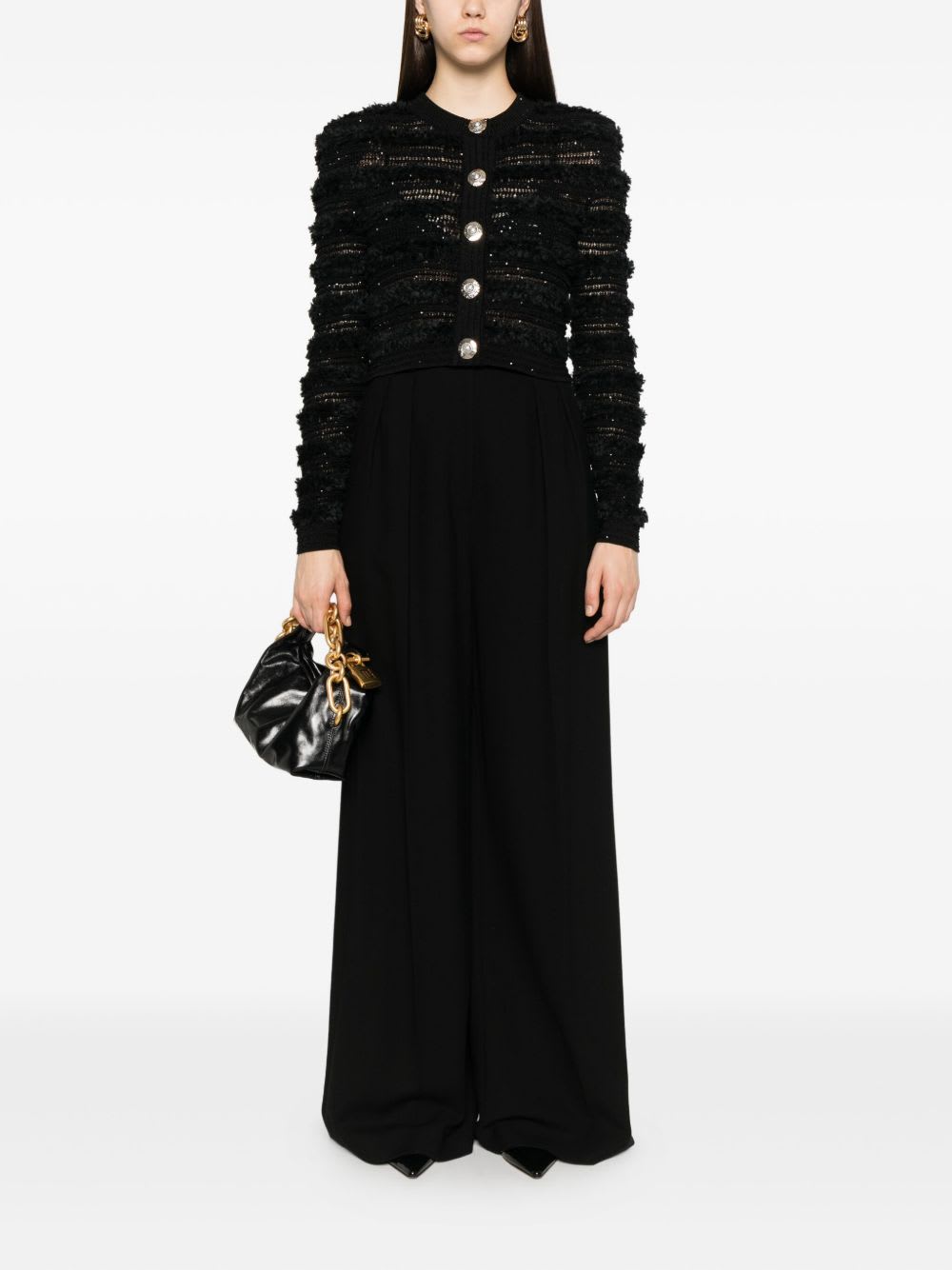 Balmain Knitwear Cardigan Tweed Texture In Black