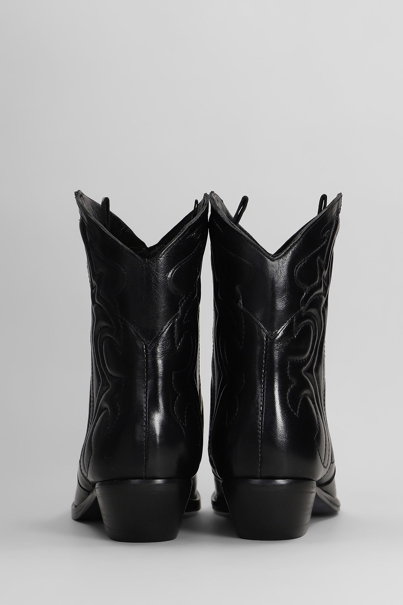 Julie Dee Texan Ankle Boots In Black Leather