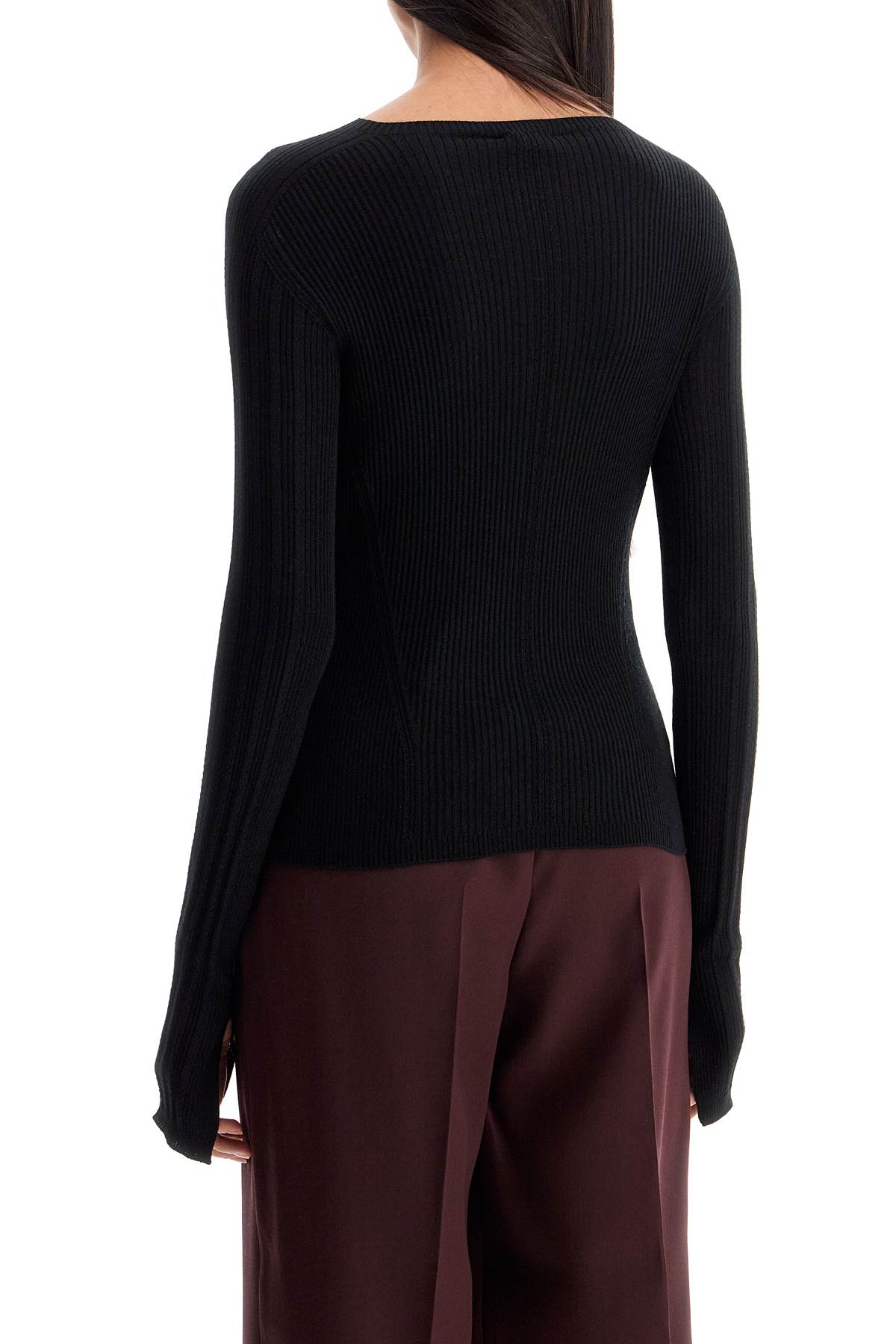 Shop Lanvin Ribbed Crewneck Sweater In Noir (black)