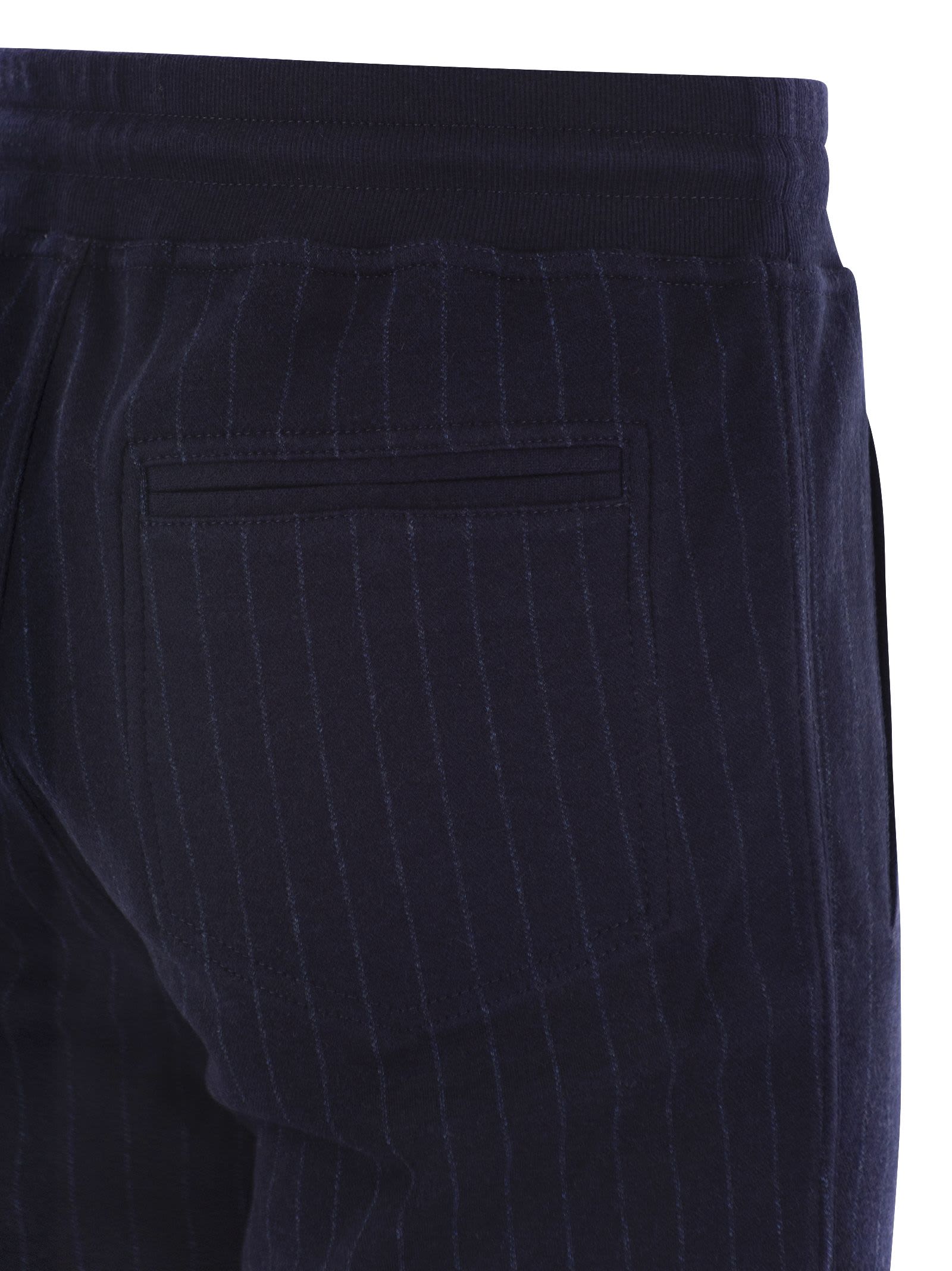 Shop Brunello Cucinelli Double Pinstripe Fleece Trousers In Cotton, Cashmere And Silk In Marine Blue