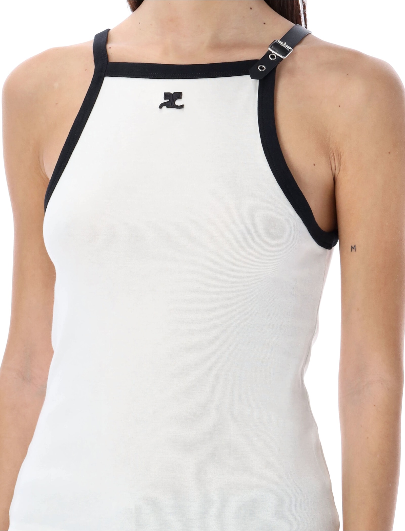 Courreges Strap Rib Knit Tank Top in Heritage White