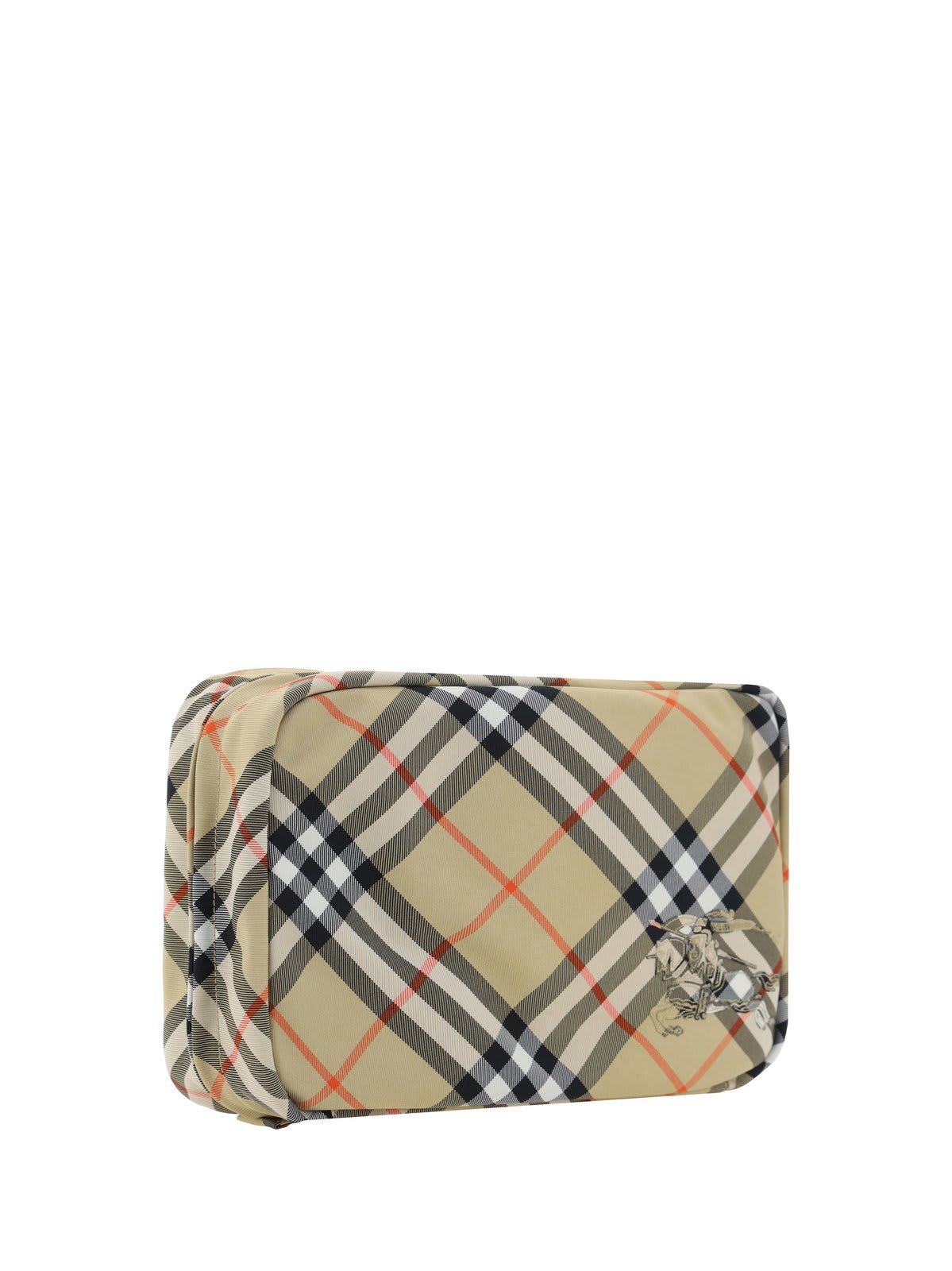 Shop Burberry Checked Zip-around Travel Pouch In Neutrals/red