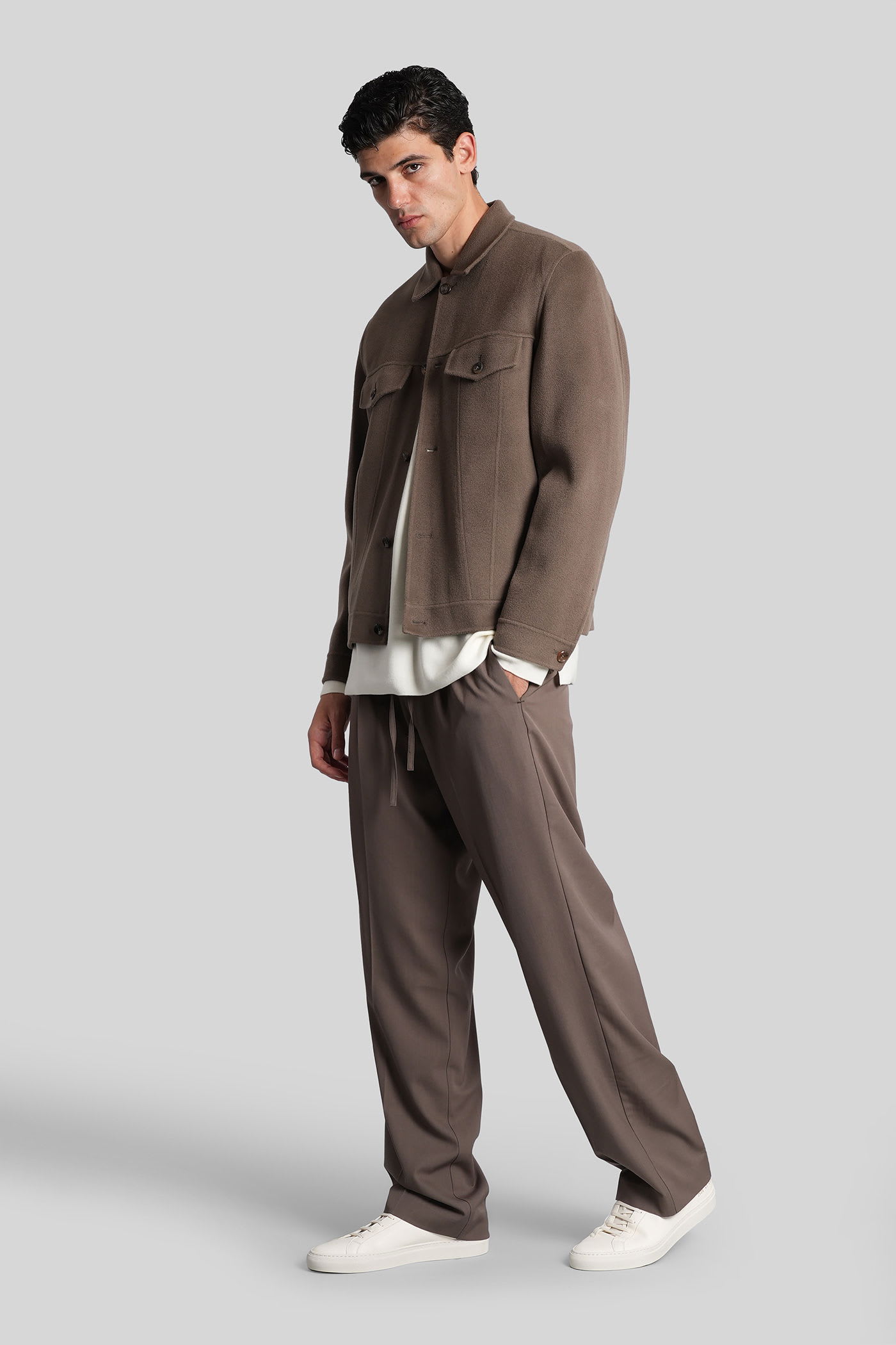 Attachment Casual Jacket In Grey Wool In Brown