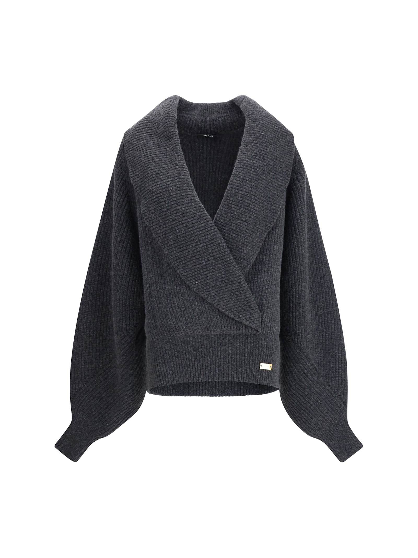Balmain Oversized Wrap-effect Sweater In Gray