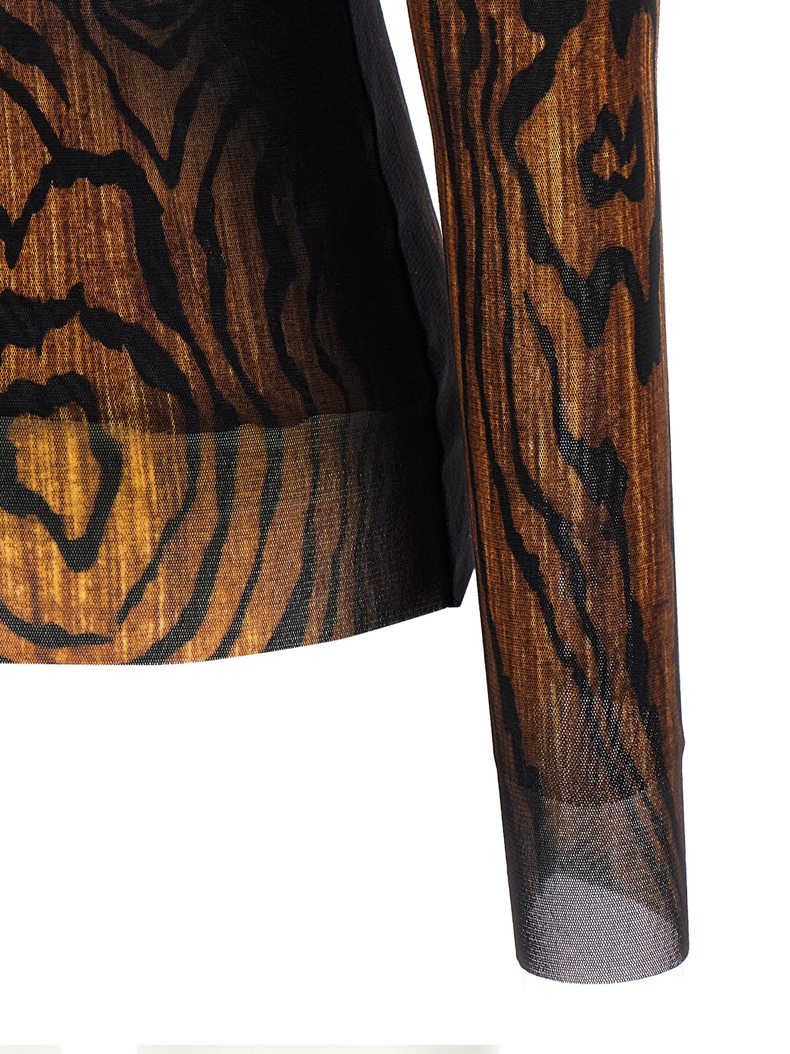Jean Paul Gaultier Sheer Tulle Wood Top In Brown